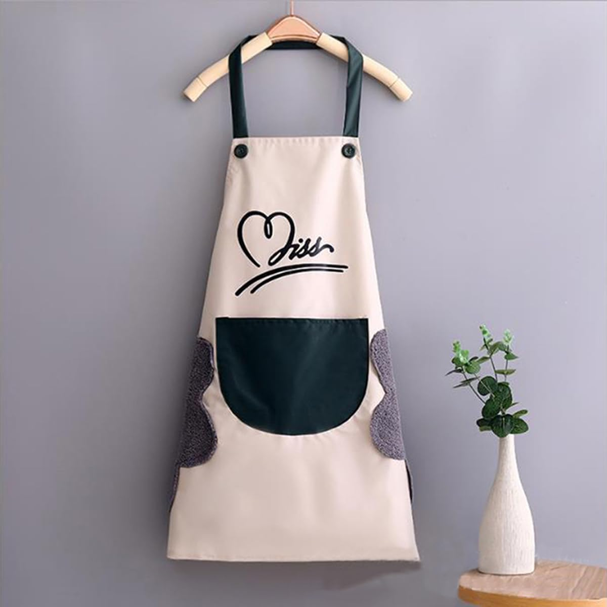 2 Pack Kitchen Cooking Aprons, Waterproof and Oil-Proof Wipe-Able Hand Apron, Chef Apron with Pockets for Women Men Beige image number 6