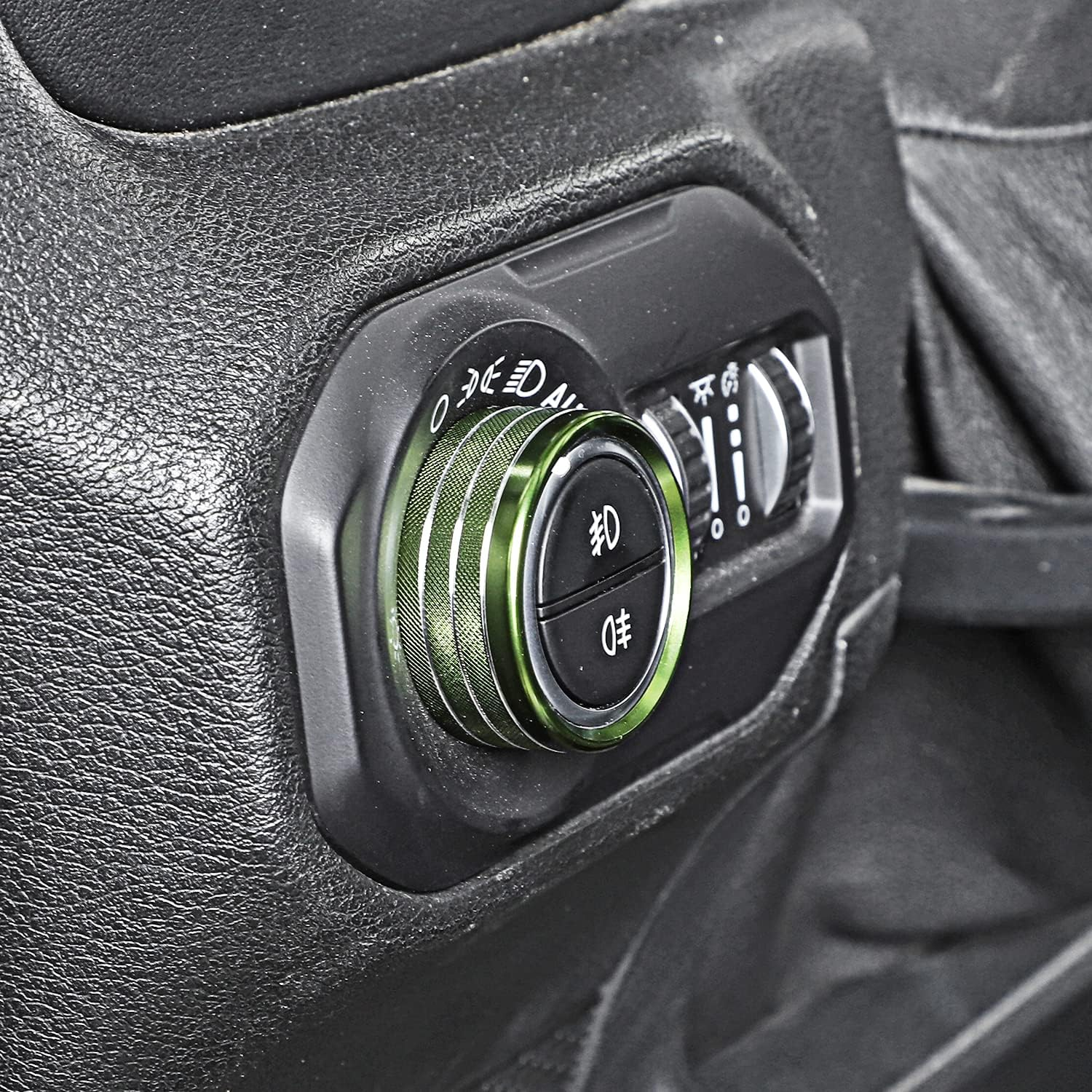 Jecar Air Conditioner Radio Switch Knob Cover & Headlight Knob Cover Aluminum Alloy AC Button Trims Compatible with Jeep Wrangler 2018-2023 JL JLU & 2020-2023 Gladiator Specific Dial Panel, Green - Orange image number 2