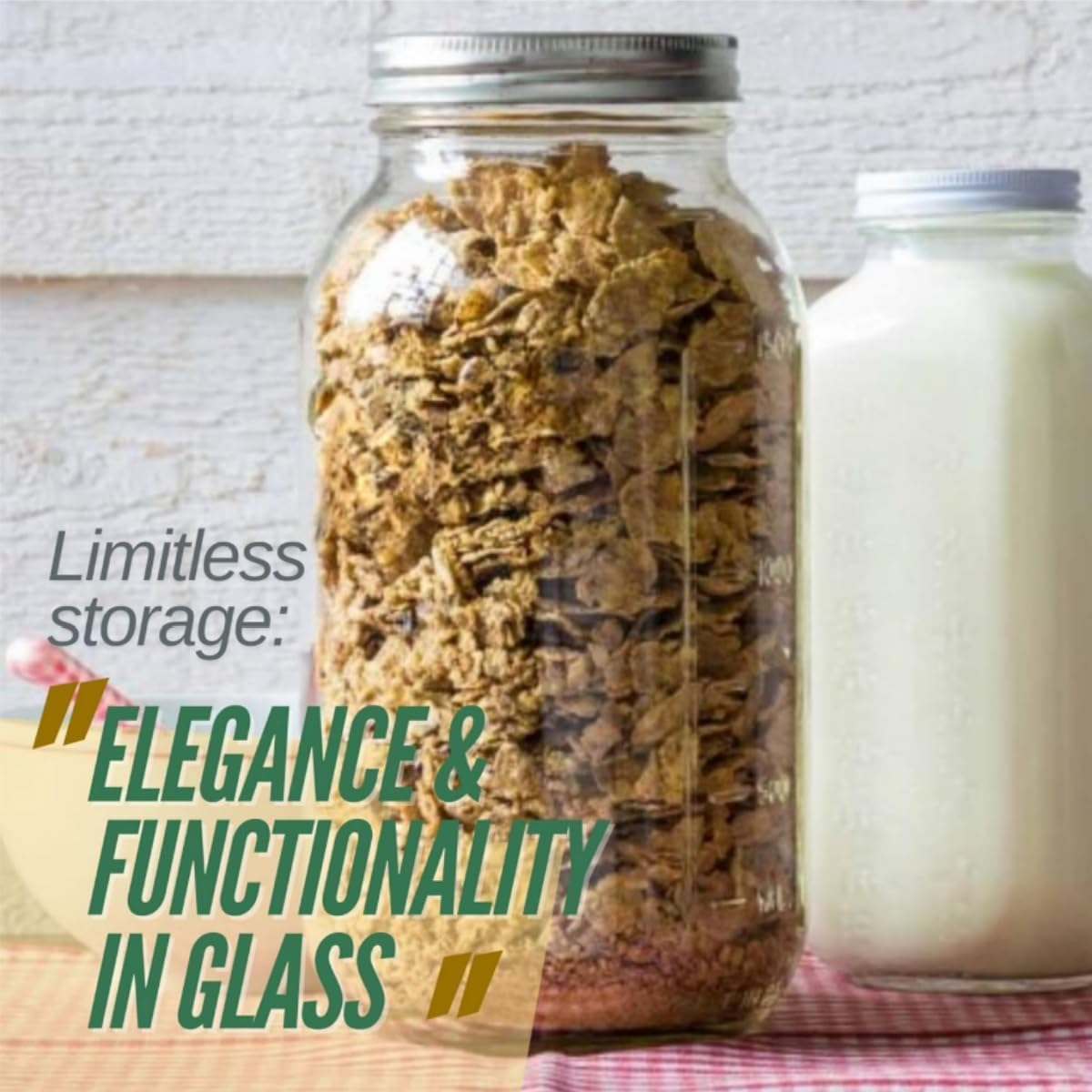 Ljxyloog Wide Mouth Mason Jars 32 Oz - (2 Pack) Ball Quart with Airtight Lids and Bands for Canning, Fermenting, Pickling, Freezing, Storage Glass Jar, Microwave & Dishwasher Safe, Clear image number 2