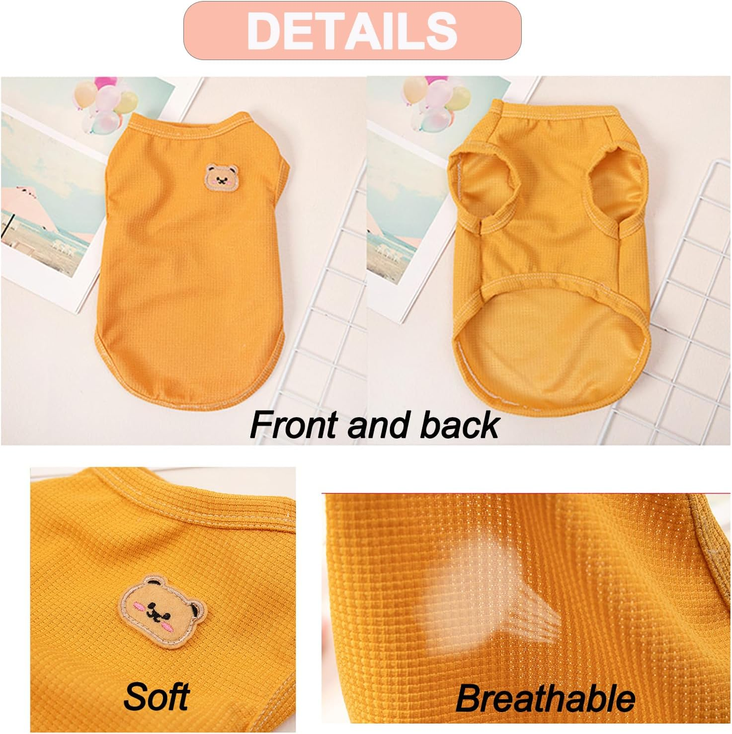 3-Pack Dog Knitted Jumper T-Shirt, Summer Breathable Cotton Shirts, Dog Soft Tank Top, Sleeveless Vest Dog Tee Shirt for Mini Dog, Small Dog and Cat Clothing, Bear XL image number 5