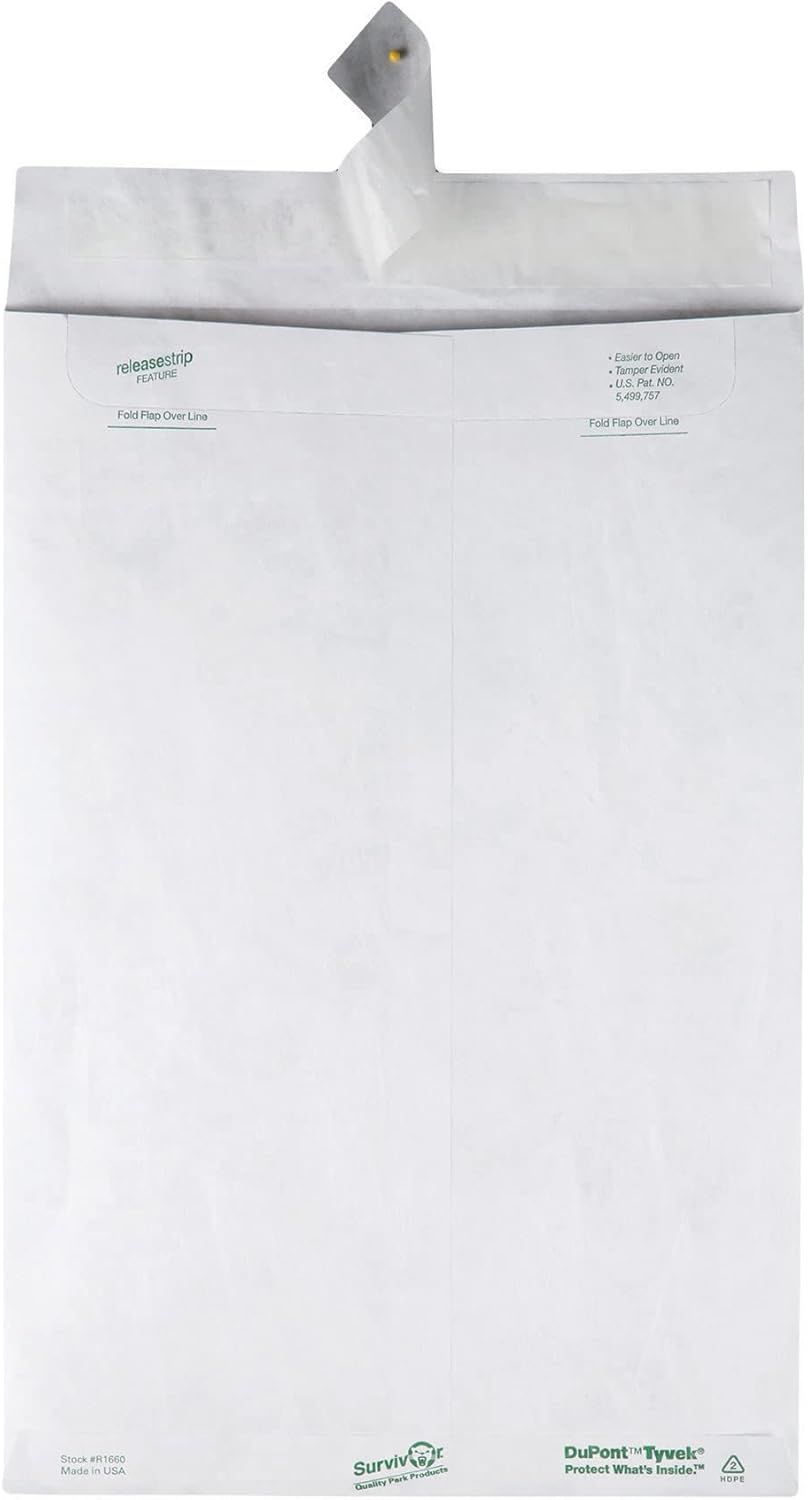 Quality Park QUAR1660 Survivor 10 X 15 Tyvek Catalog Mailer with Self Sealing Closure, 14 Lb Puncture, Tear and Moisture Resistant Dupont Tyvek Envelopes, 100 per Box (R1660),White image number 1
