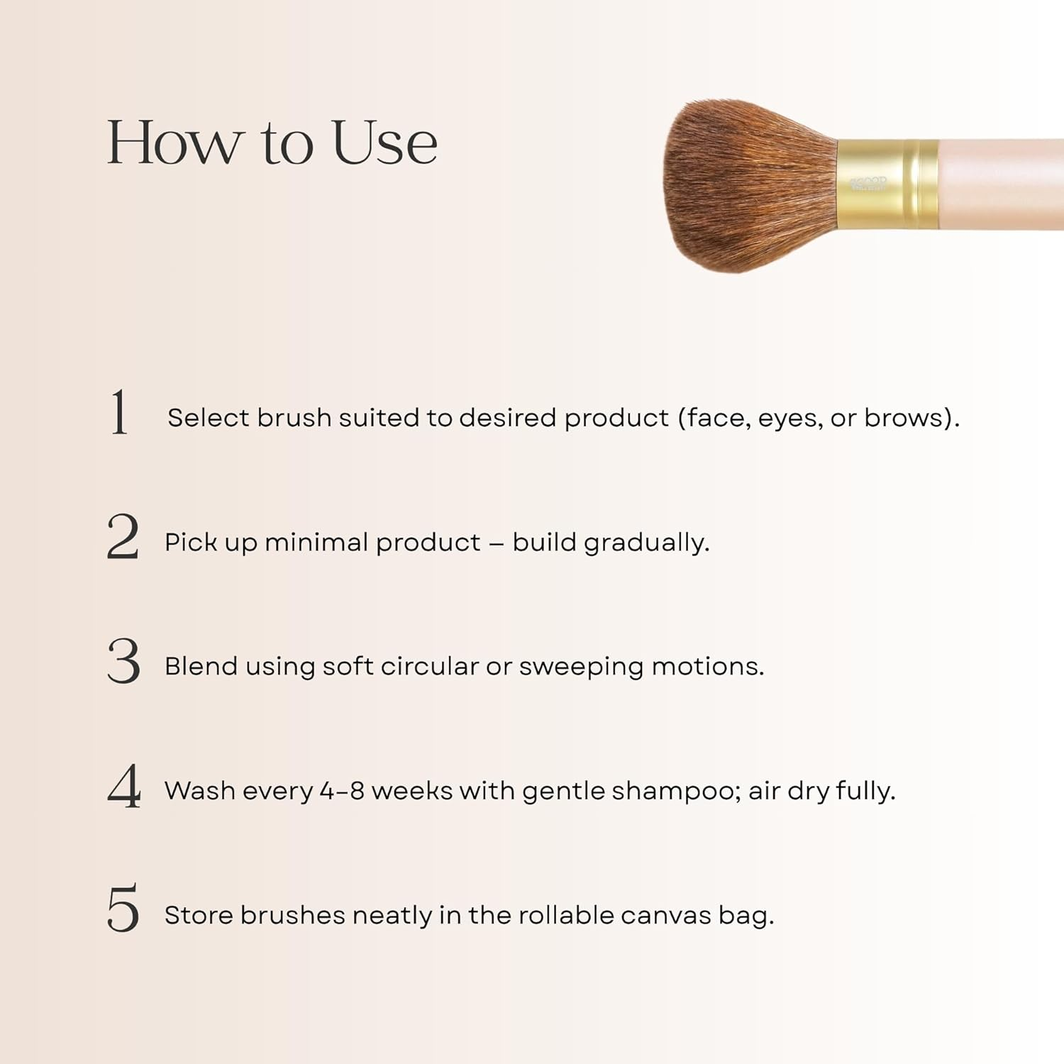 Scoop Whole Beauty Vegan 7 Piece Brush Set | Ultra-Soft Synthetic Bristles with Sustainable Wood Handles | Includes 7 Premium Brushes + Rollable Canvas Travel Bag | Vegan, Cruelty-Free, Eco-Friendly | 185G image number 1