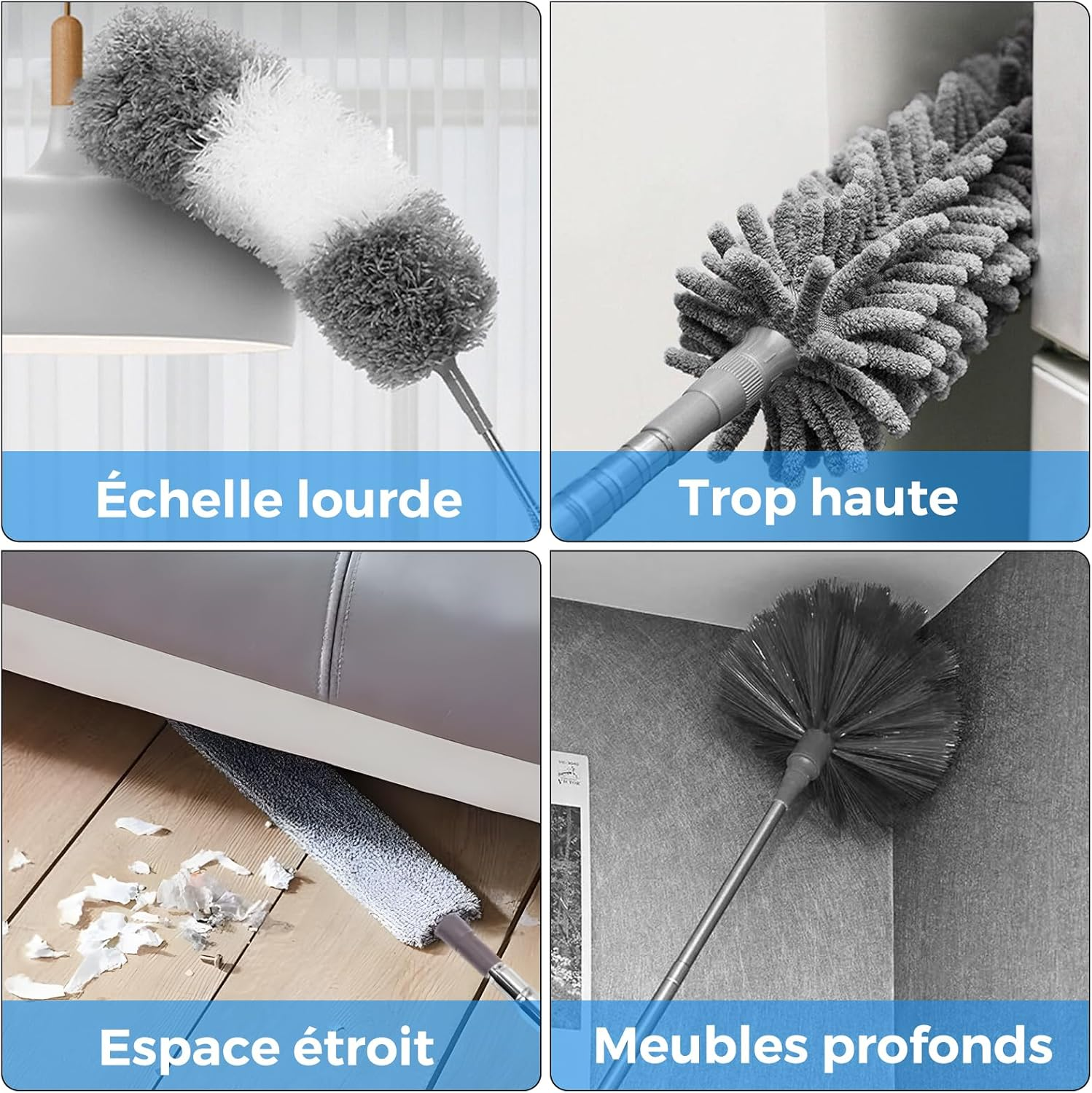 7 Pieces Telescopic Wolf Head Duster, Maximum Length 256 Cm, Washable Microfibre Telescopic Duster for Blankets, Suitable for Blankets, Grey image number 4