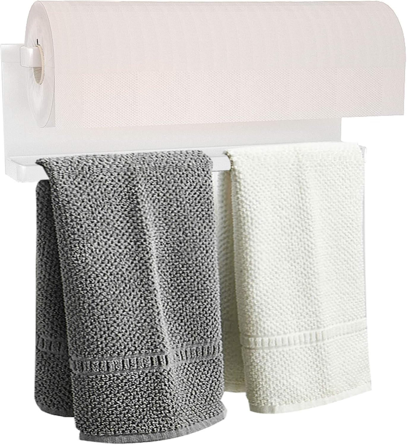 Magnetic Paper Towel Holder for Refrigerator,Kitchen Towel Rack Magnetic Paper Towel Bar Multi Function Made of Iron,Used for Kitchen,Bathroom,Toilet, Drill Free (White, Medium)