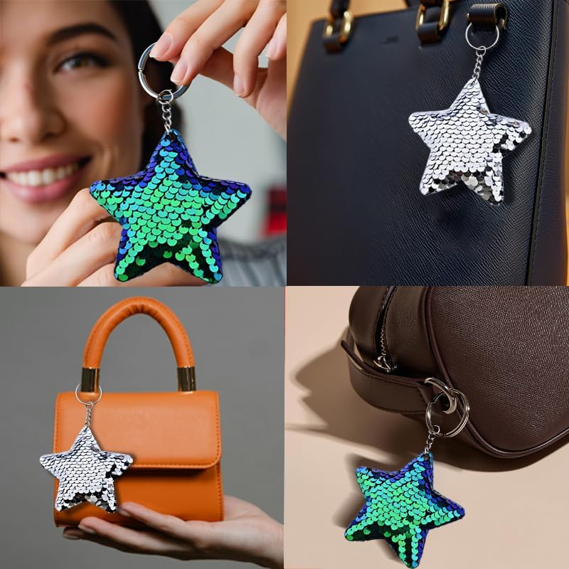 Rhinestone Sequins Star Keychains for Backpacks Handbag Glitter Charms for Purse Wallet Bling Keychain for Girls Women Stars image number 6