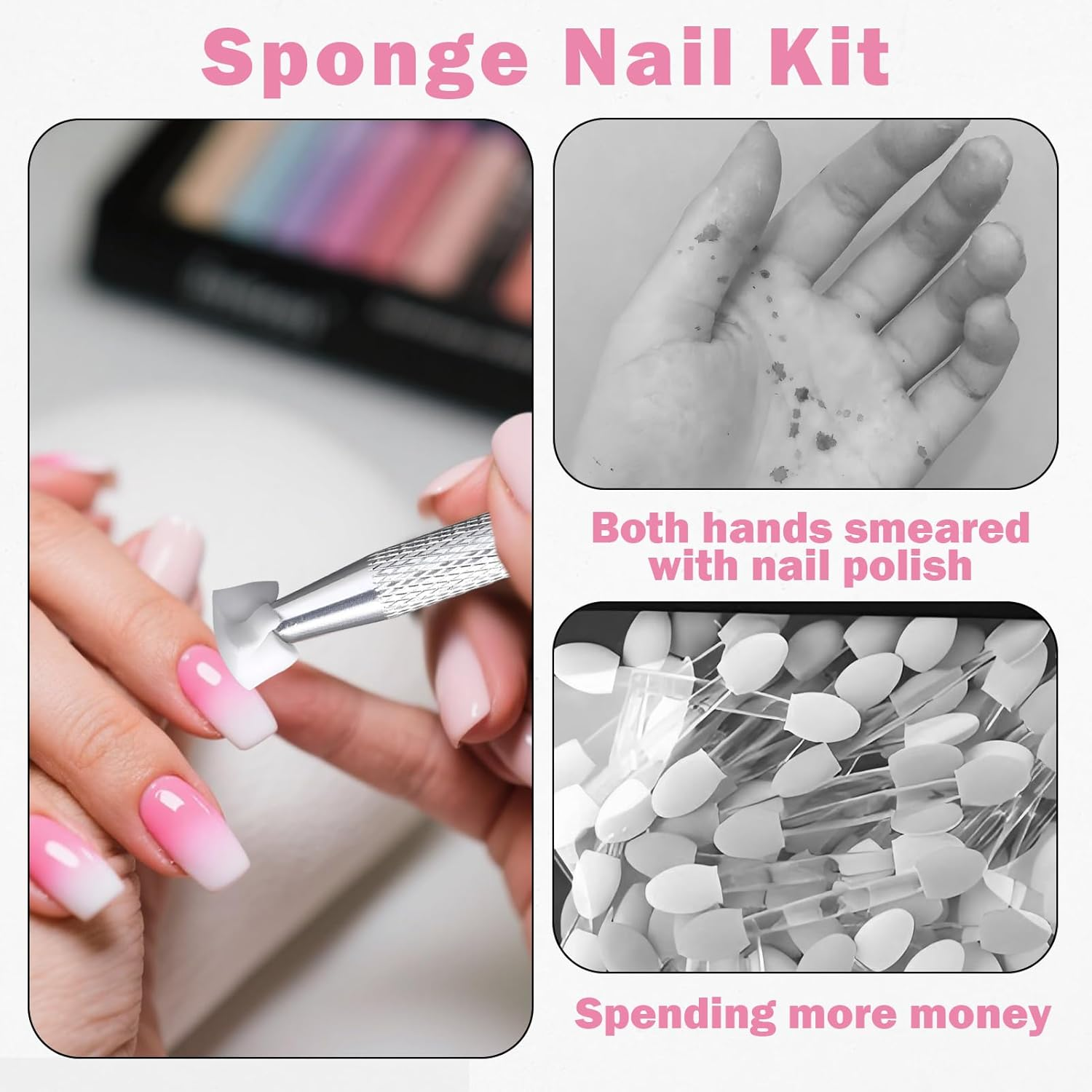 200 Pieces Nail Art Sponge Nail Sponge with Metal Pliers Nail Art Brush Accessories Nail Art Sponge Gradient Used to Create a Variety of Nail Art Patterns