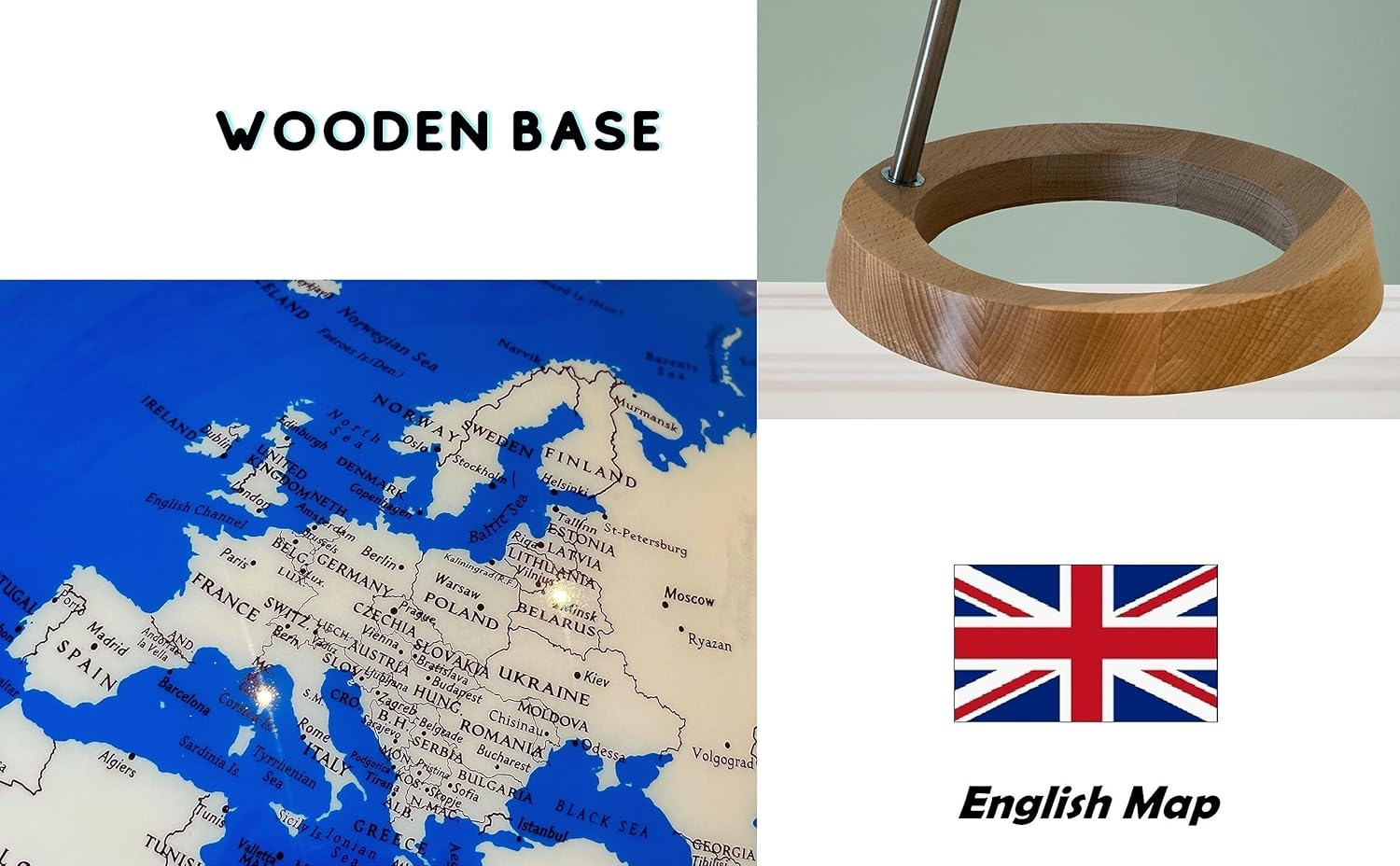 Exerz Illuminated World Globe 33Cm Diameter Wooden Base - Large Earth Globe Light up - Self Assembled - Sapphire image number 5