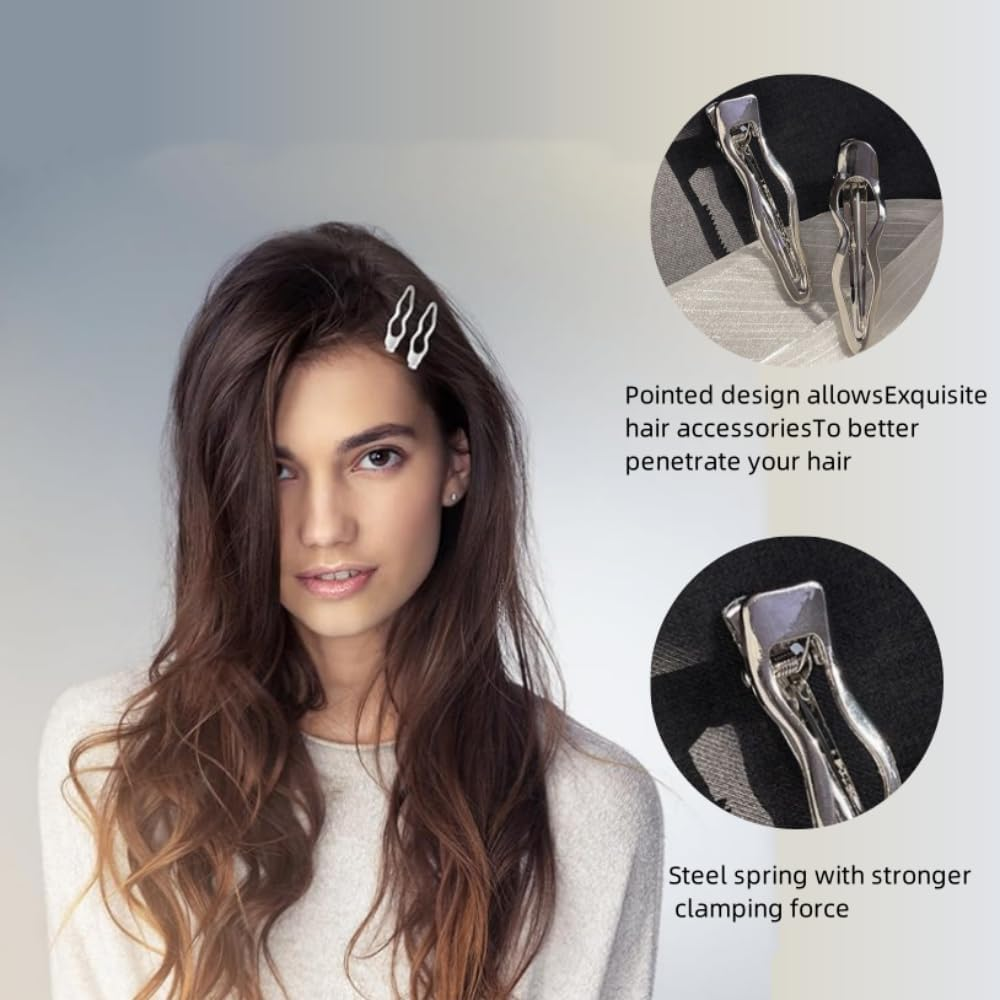 4Pcs Wave Hair Clips,Hairclips,2.44 in Silver Wavy Alligator Hair Clips,Duckbill Hair Pins,Small Hairclip Bangs,Cute Hair Barrettes for Women Girls Thick & Thin Hair Styling Headdress,Accessories image number 3