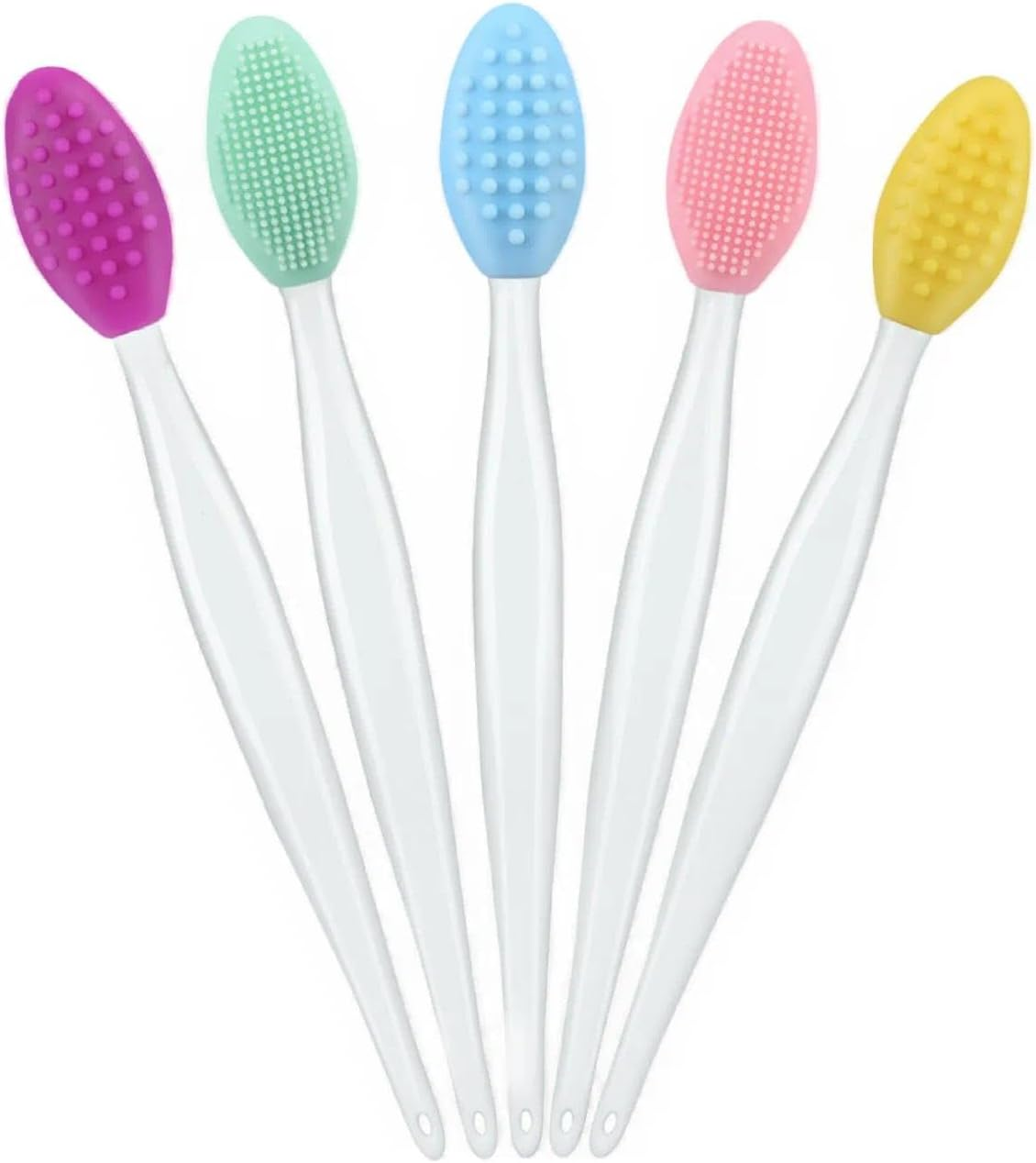 Double-Sided Silicone Lip Scrub Brush, 5 Pcs Lip Brush & Pore Brush for Gentle Exfoliation and All Skin Types &ndash; Pink, Green, Yellow,Blue,And Purple -Fengea image number 3