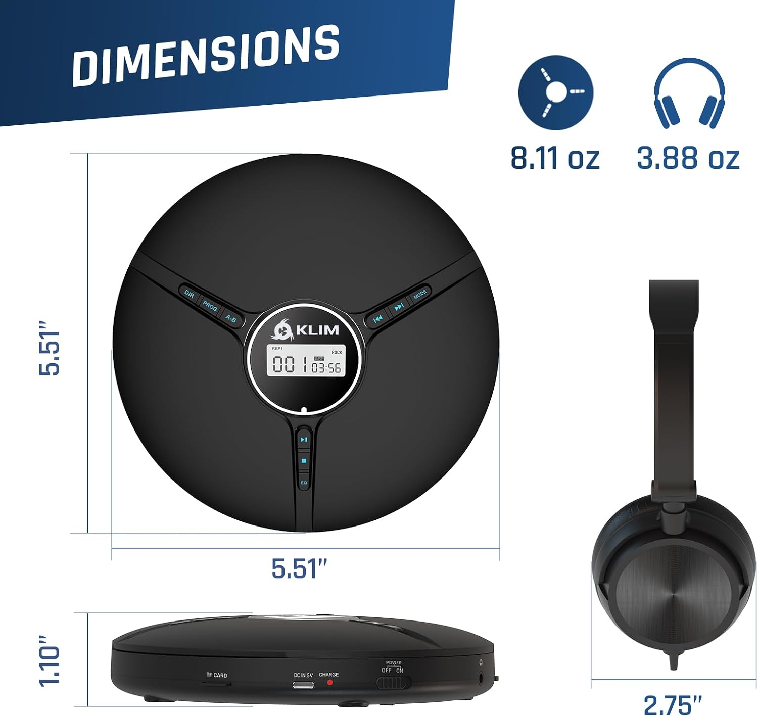 KLIM Discman with Headphones - Portable CD Player with Headphones - New Version + Ideal Car CD Player + Compatible CD-R, CD-RW, MP3 + Compact Mini CD Players Personal CD Walkman - Black image number 4