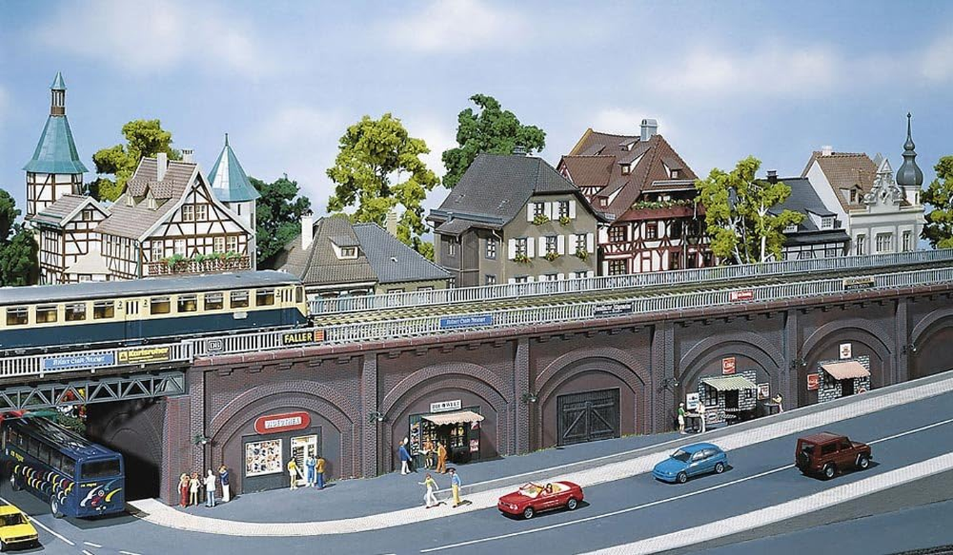 Faller Building Kit Arcades with Shops - Plastic Parts & Instructions - Age 6+, Small, Unisex - Everyday Life Theme - Manual Operation - 99G, 4.7 X 0.5 X 20.4 Inches (2X), Era II