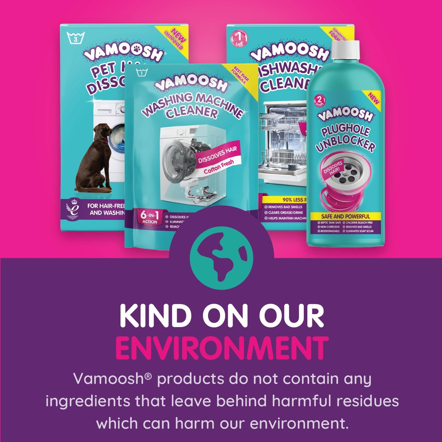 Vamoosh Plughole Unblocker, Drain Unblocker Bathroom - Dissolves Hair, Bleach-Free Bathroom Sink Unblocker, Septic Tank Safe, Fast Acting, Safe & Powerful - 2 Doses (600Ml) image number 5