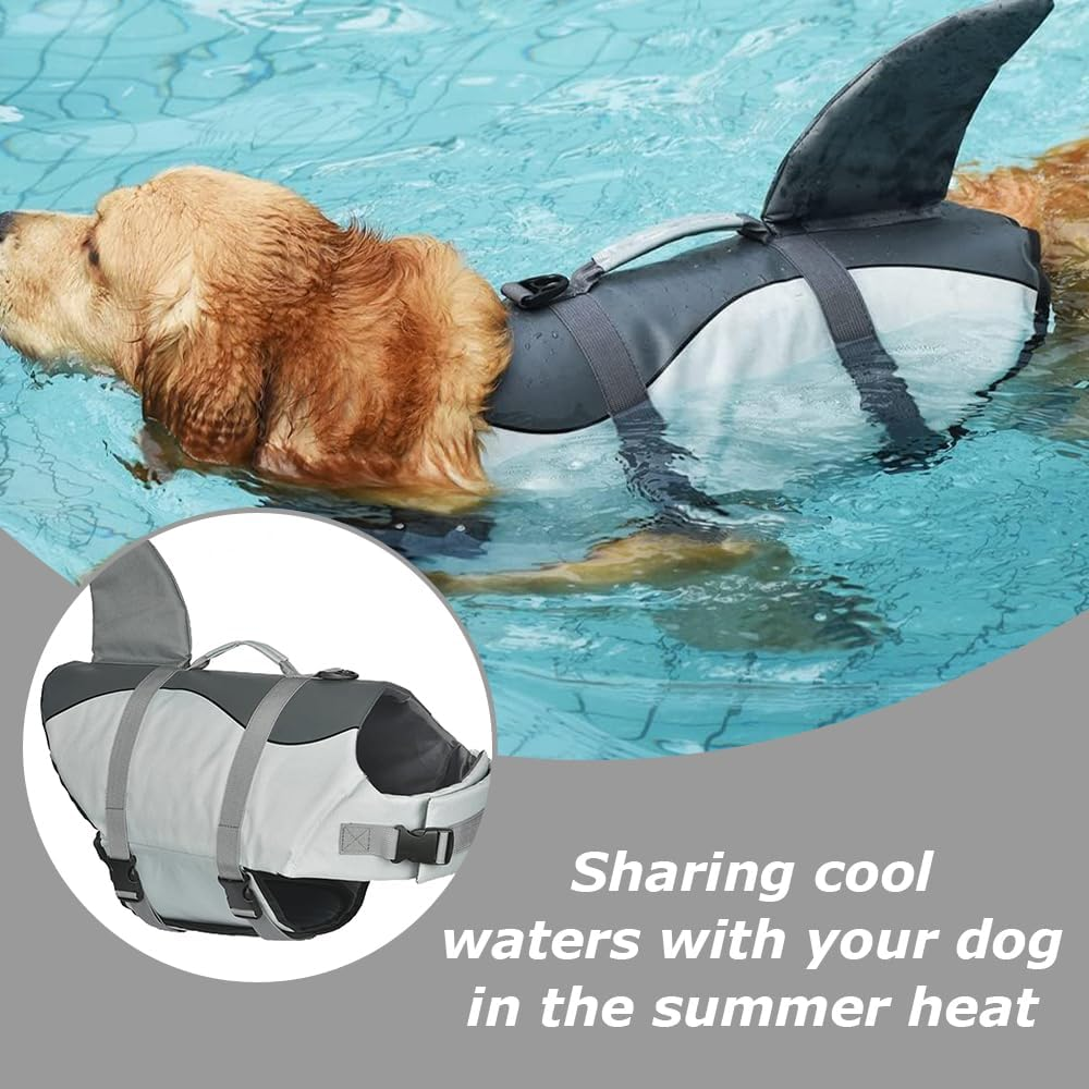 Dog Life Jacket with Shark Fin, Portable Dog Swimming Vest, Ripstop Dog Safety Vest, Adjustable Dog Life Vest, Dog Flotation Vest for Small Medium Large Dogs (Grey, XS) ﻿ image number 2