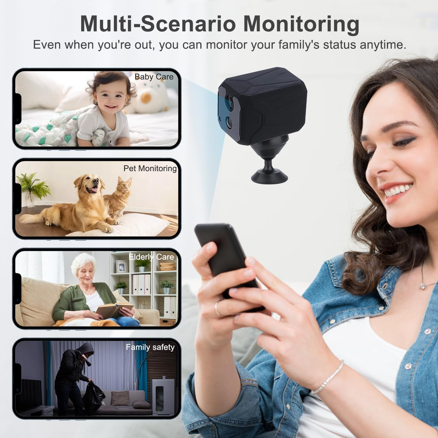 1440P HD Mini Wifi Security Camera &ndash; Indoor Wireless Rechargeable Pet/Home/Office Surveillance with Motion Detection, Night Vision, 100-Day Battery, Cloud/Sd Storage & App Control（Black） image number 4