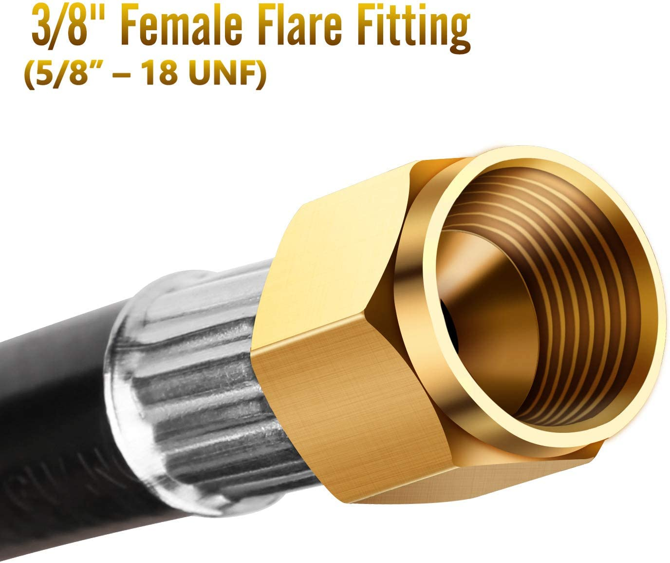 WADEO 12FT Propane Extension Hose, 3/8 Inch Female Male Flare Fitting, Long Propane Gas Line Hose for Gas Grill, RV, Turkey Cooker, Propane Fire Pit, Heater, Generator, Gas Grill and More image number 4