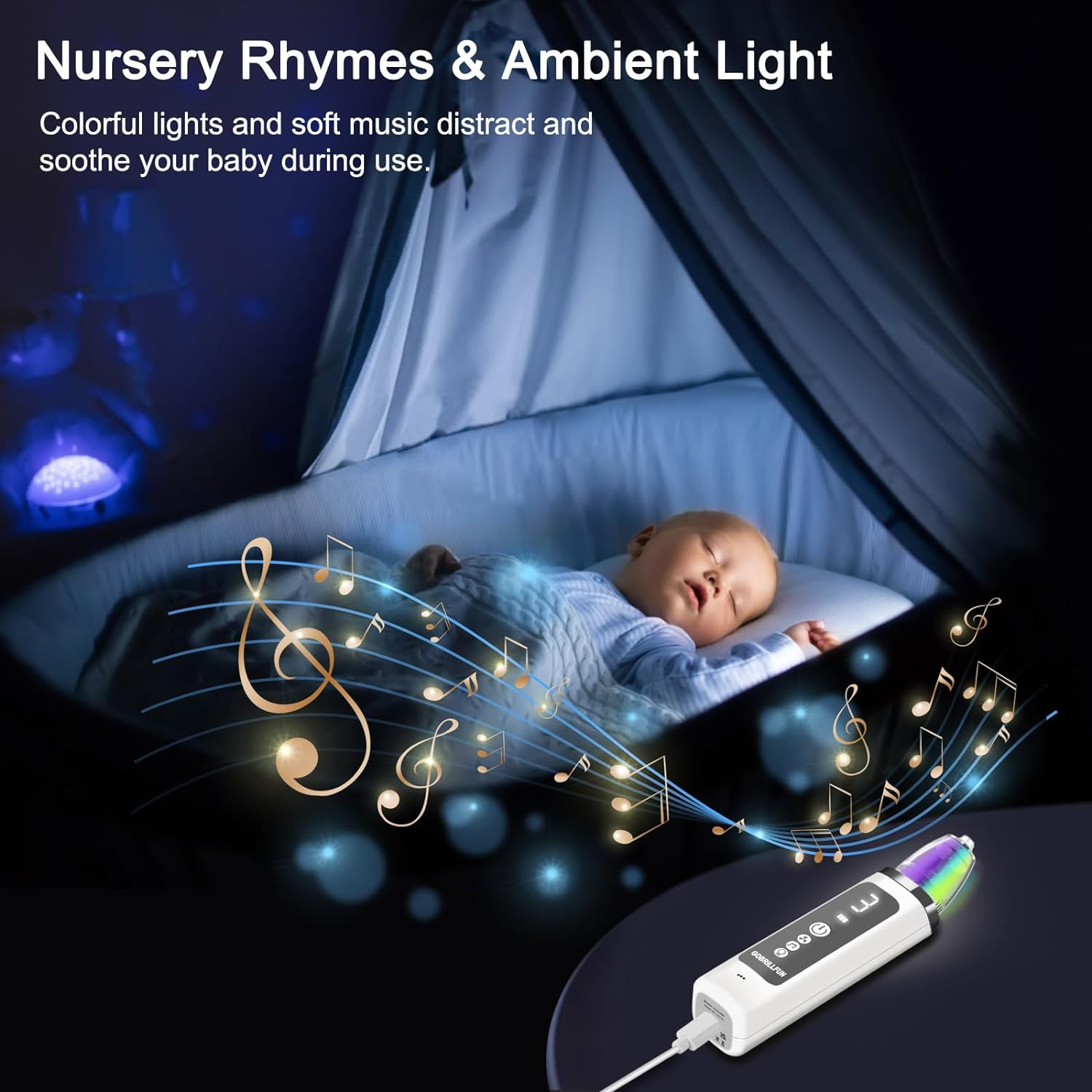 Nasal Aspirator for Baby, Rechargeable Electric Aspirator Hospital Grade Snot Removal with Music and Night Light, Large Flow and Strong Suction for Infants, Babies, Toddlers from 0 to 12 Year Old (Integrated Type)