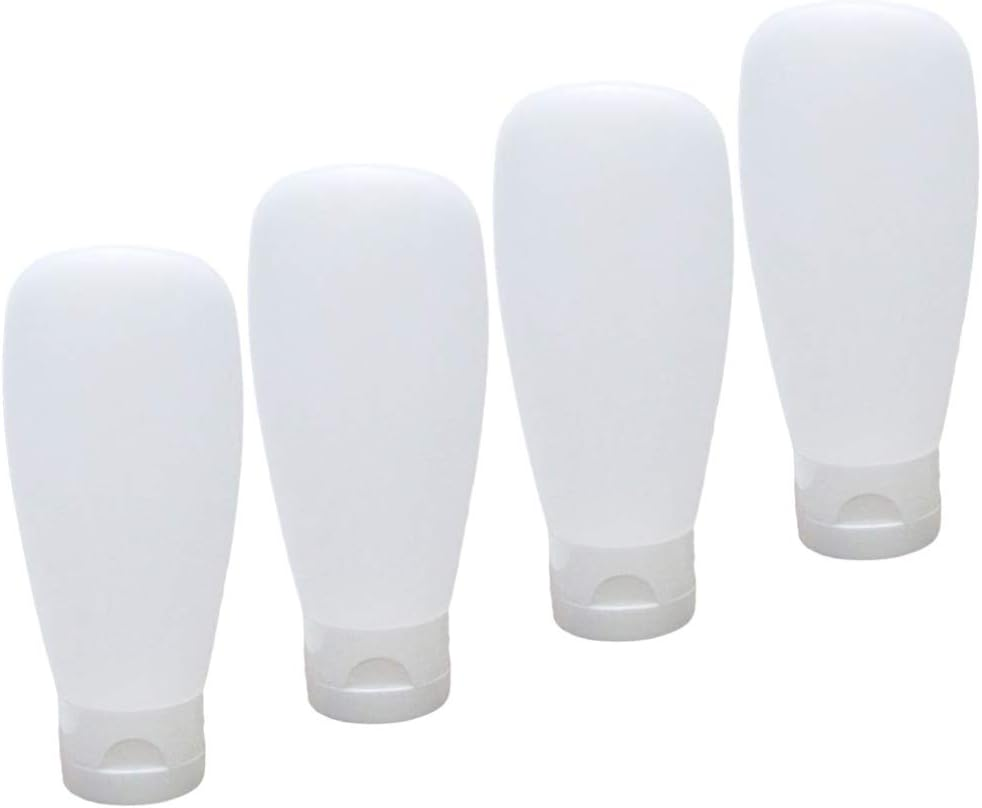 SOLUSTRE Travel Gel Bottle 4Pcs 100Ml Portable Travel Bottles Set Silicone Tubes Toiletries Containers Makeup Lotion Bottles for Cleaner Shampoo Liquids (White) Portable Lotion Container image number 1