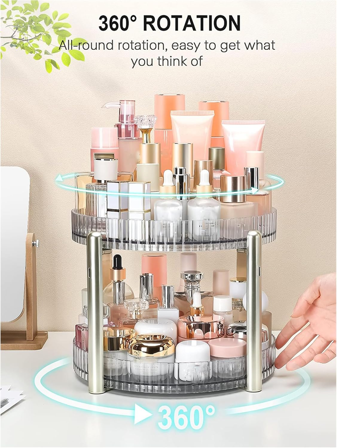 ROWNYEON 360 Rotating Makeup Organizer Storage 2 Tier Spinning Skincare Organiser Lazy Susan Bathroom Organizer Spinning Storage Shelf Cosmetic Organizer for Vanity,Perfume,Make Up,Beauty,Dresser image number 3