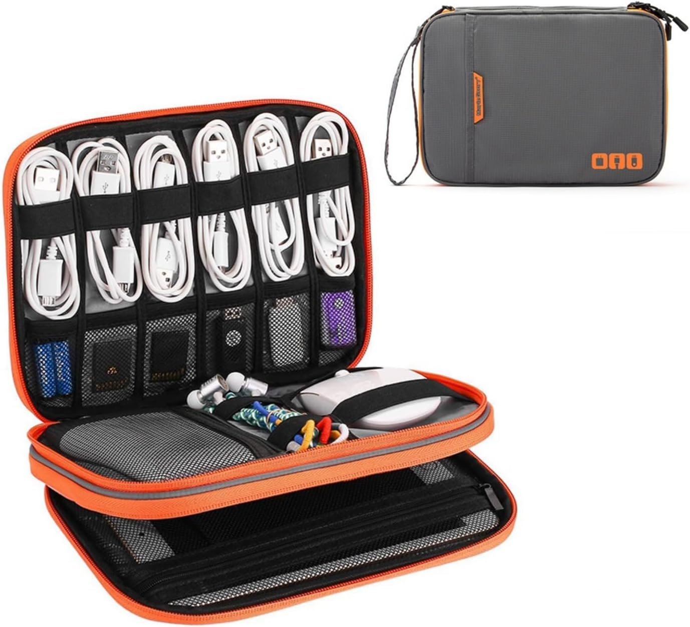 Travel Accessories Organizer Case, Portable Electronic Pouch Gadget Bag for Macbook Power Adapter, Cable, Stylus Pen, SD Card, Bank SD Memory Cards Earphone Flash Drive, Gray image number 3