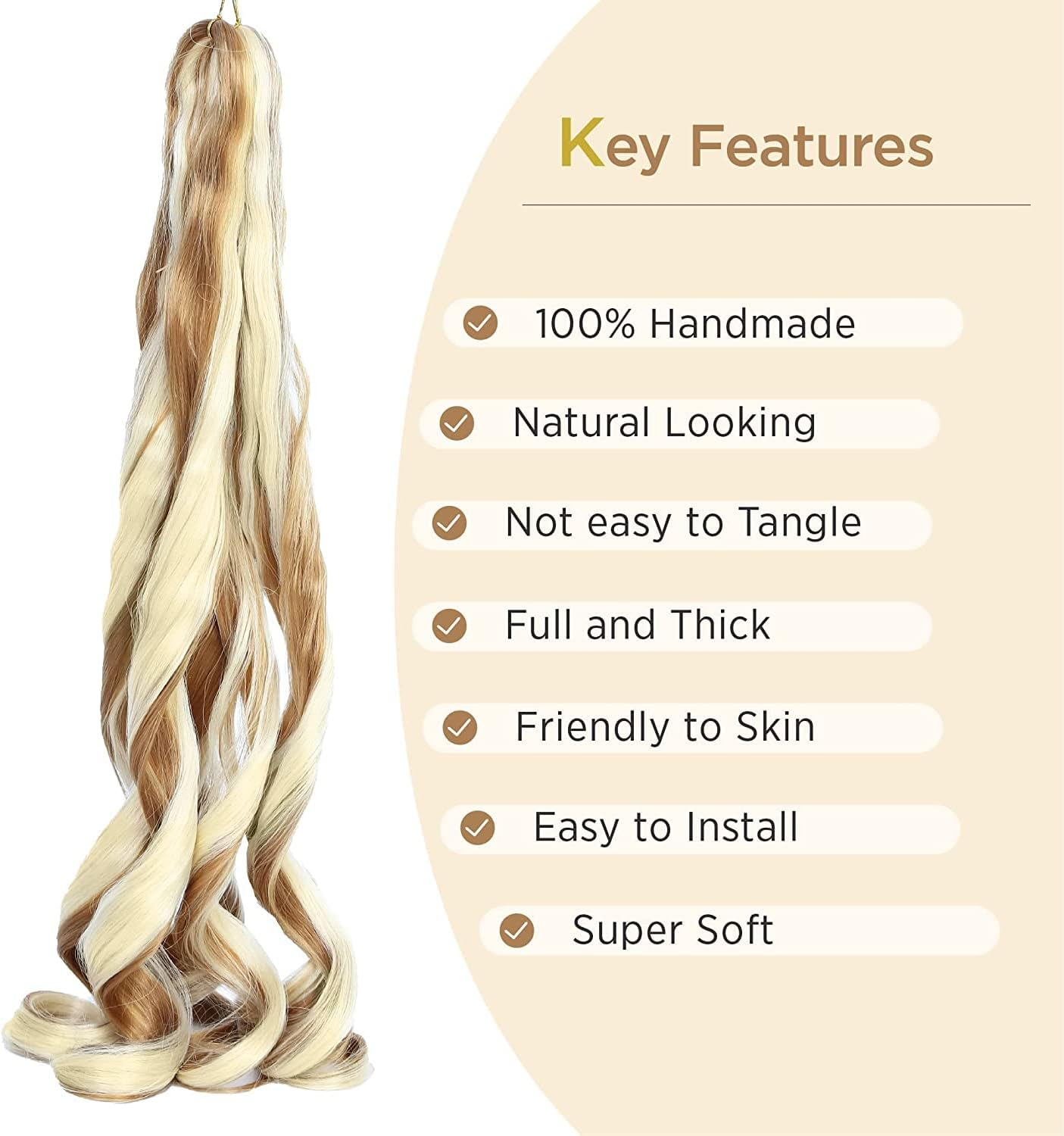 Herkeymidy French Curly Braiding Hair 24 Inch Loose Wavy 8 Pack Bouncy Braiding Hair Extensions 75G/Pack French Curly Synthetic Hair Extensions(P27/613) - P27/613 image number 4