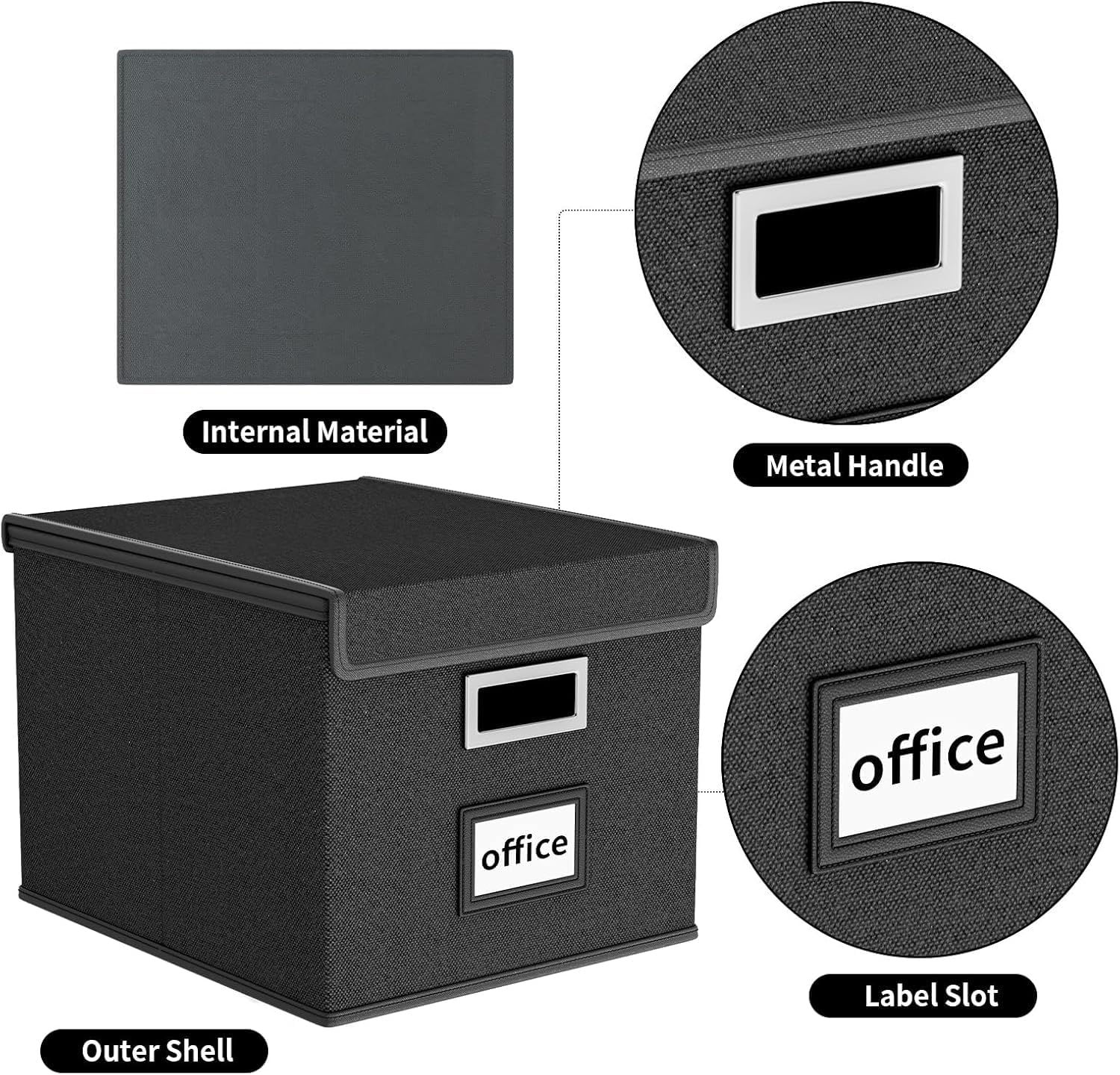 File Organizer Box, Upgraded Large Linen Hanging Office Document Storage Box with Lid, Collapsible Filing Storage Boxes, Filing Box Cabinet for Office Home, Black image number 5