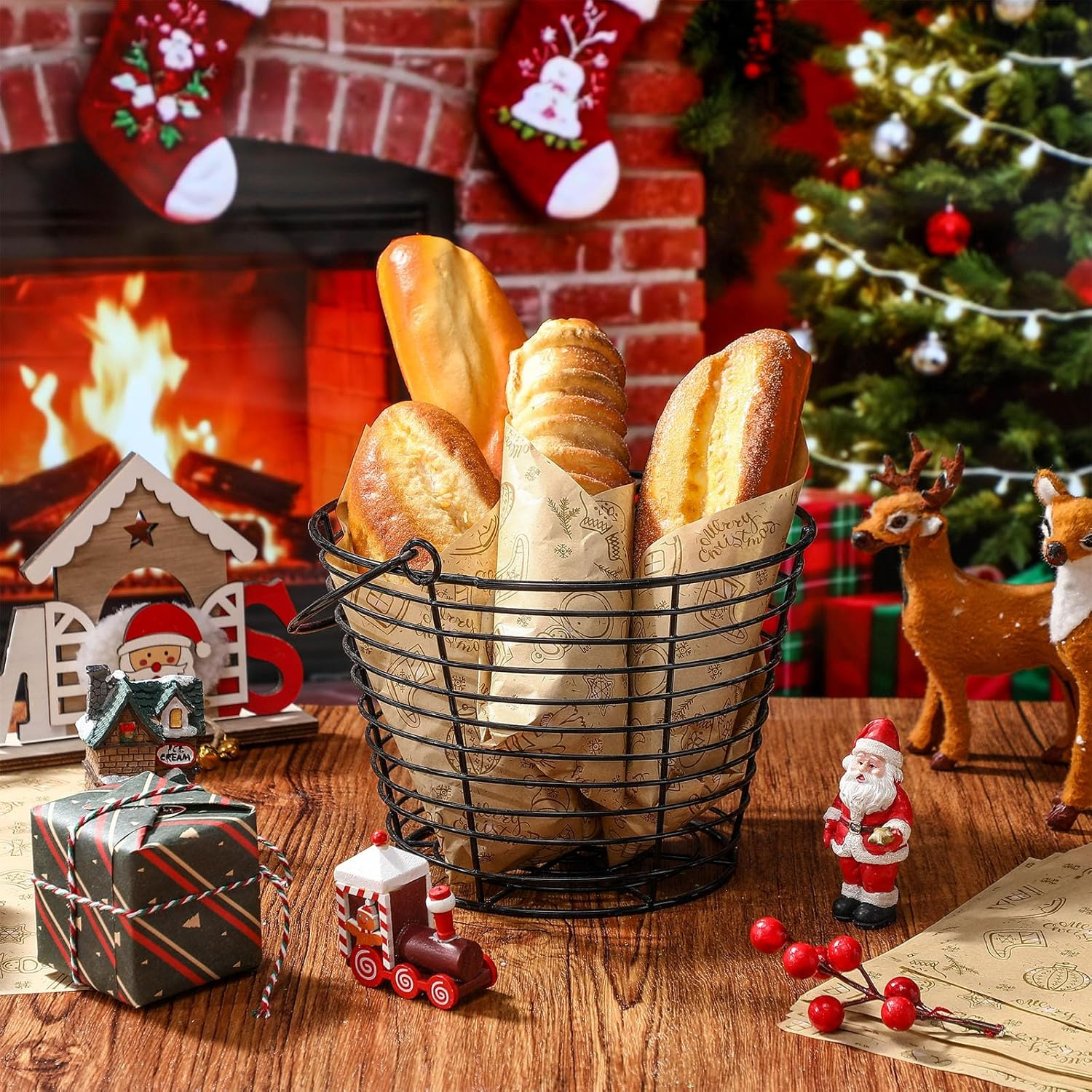 150 Pieces Wax Paper Sheets Christmas Wrap Paper Grease Resistant Paper Liners Greaseproof Paper Food Wrap Wrapping Tissue Sandwich Wrap Paper for Restaurant Food Supplies (Cute Style, Brown) image number 3