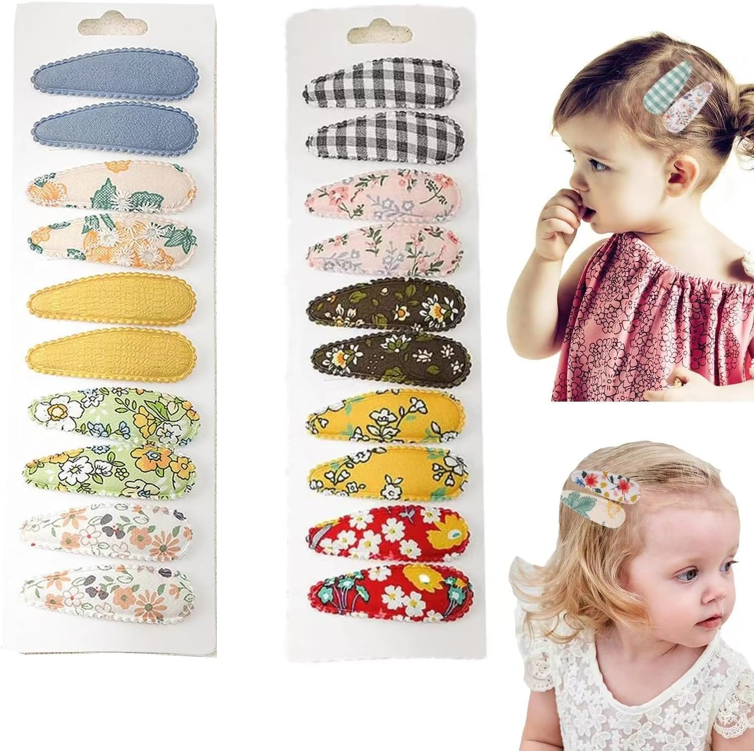 20 Pcs Girl Hair Clips Floral Print Toddler Hair Clips Non Slip Wrapped Snap Hairpins for Kids Barrettes Hair Accessories for Baby Toddler Girls (Color-A) image number 6