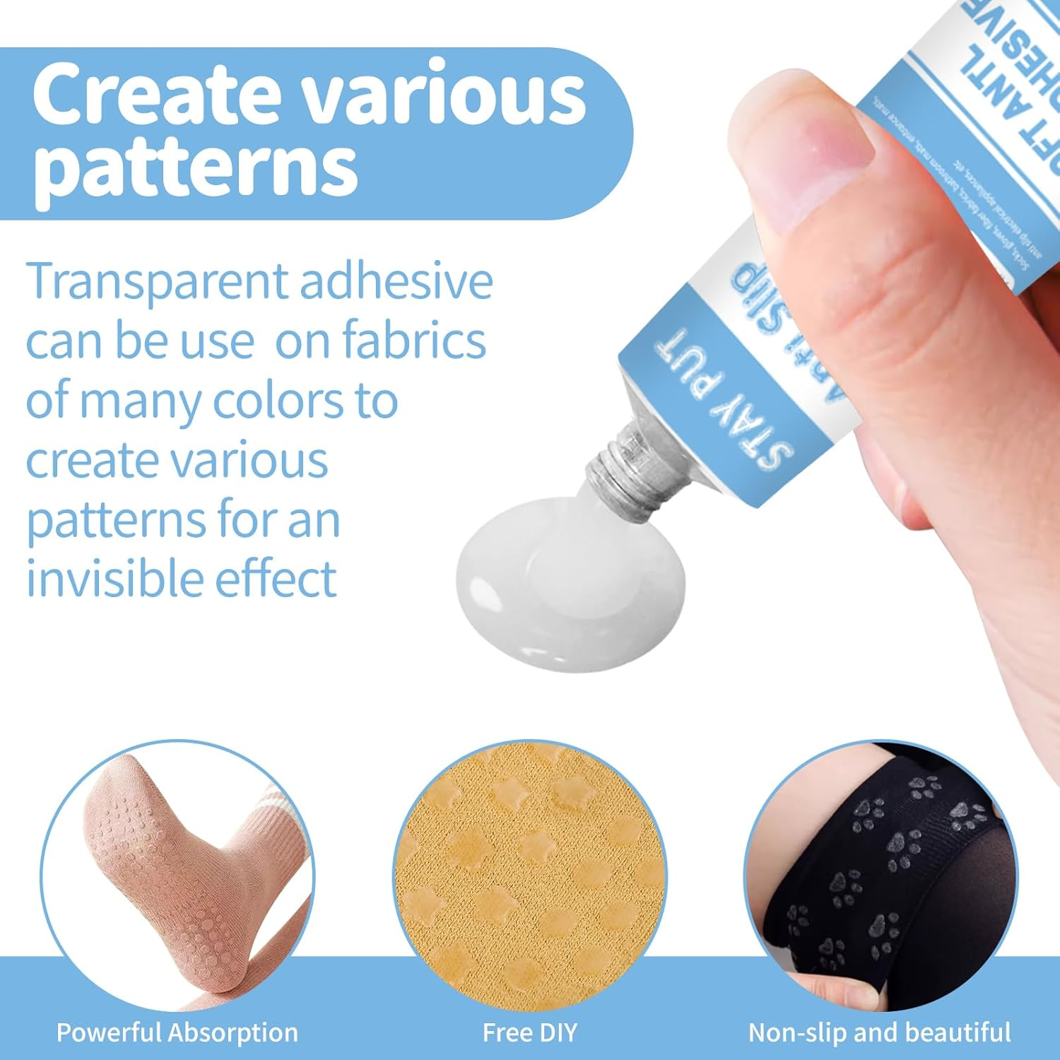 TBTFW anti Slip Sock Fabric 1.77Oz, Fabric Paint for Non-Slip Socks, Transparent Waterproof Dimensional Fabric Paint, Suitable for Socks, Foot Mats, and Blankets to Prevent Slipping image number 6