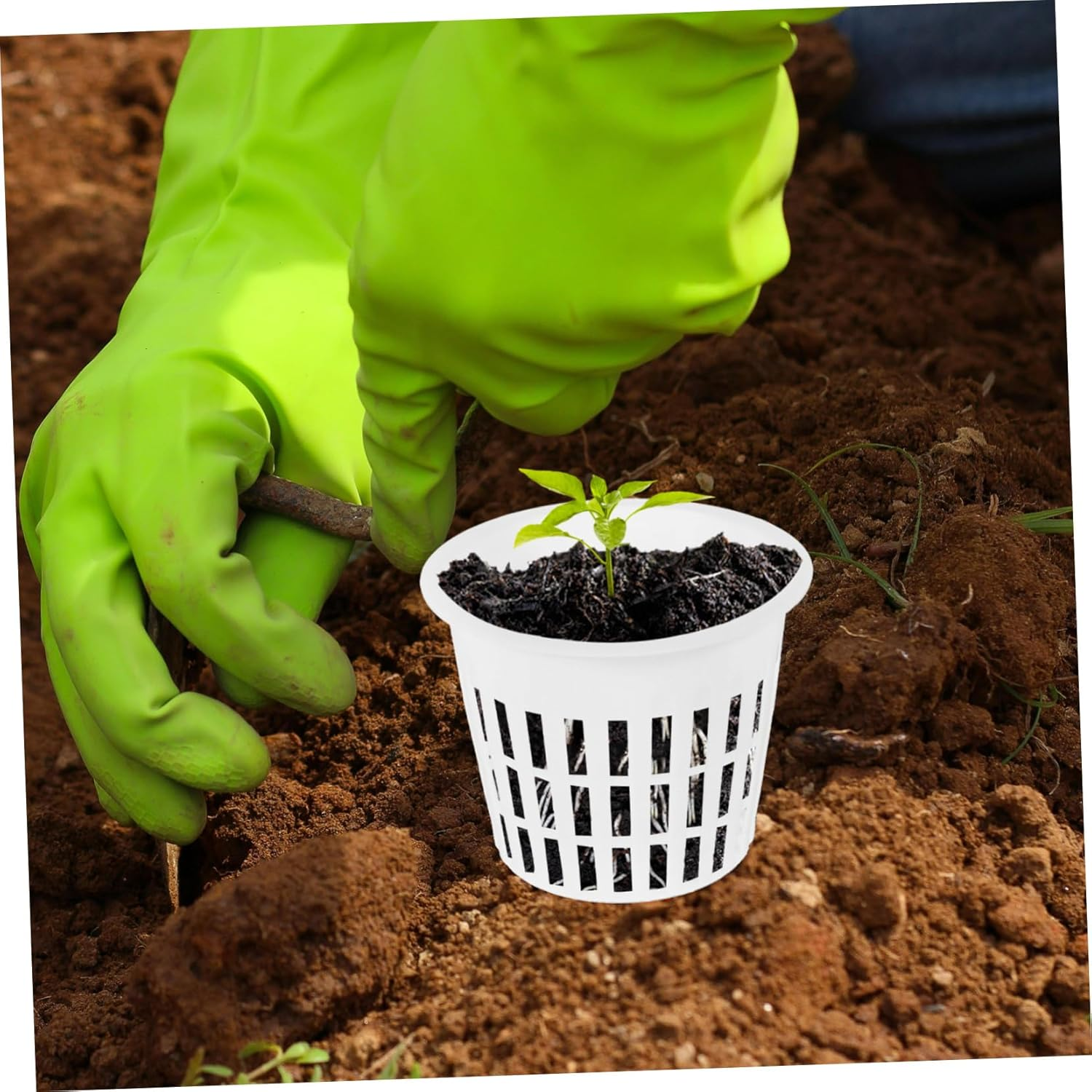 Parliky 10Pcs White Plastic Hydroponic Net Planter Pots Mesh Nursery Baskets for Orchids and Aquatic Plants Root Control Indoor Gardening Grow Supplies image number 3