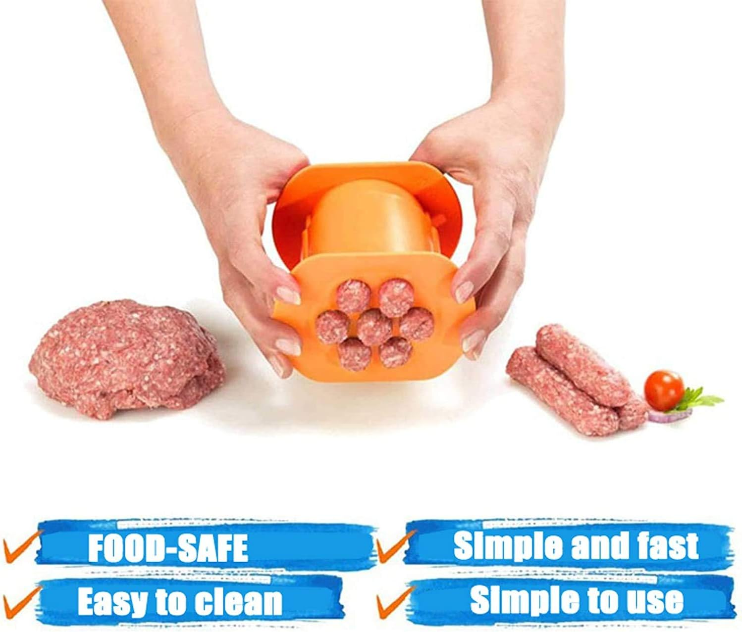 NIWWIN One Press Cevapcici Maker Hot Dog Maker Manual Sausage Maker with 7 Holes, DIY Homemade Meat Strip Squeezer, Making Delicious Stuffed Meat Filler Molds Kit Barbecue Grill Accessories (Orange) image number 2