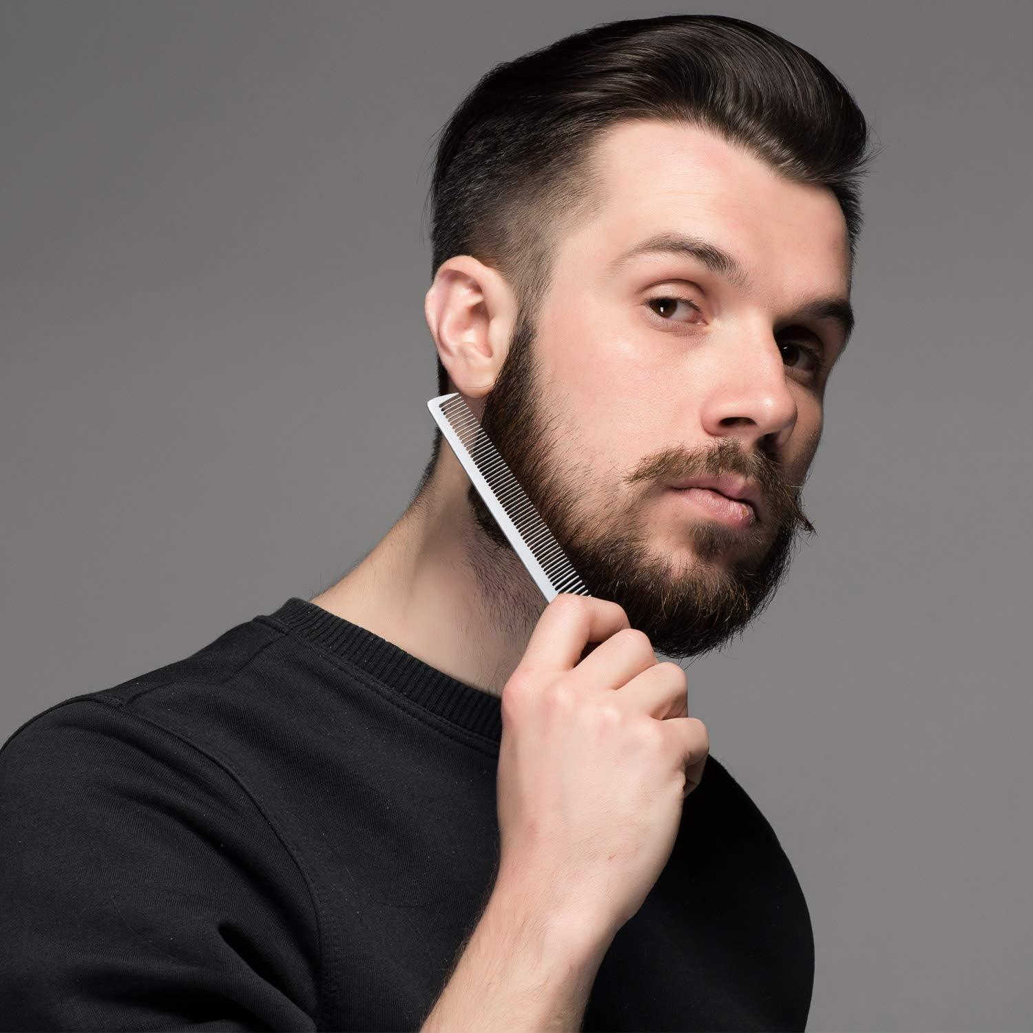 Boao 5 Type Metal Barber Combs Set Stainless Steel Rat Tail Combs Double Tooth Fine Wide Tooth Large Small Handle Hairdressing for Woman Man Long Short Hair Styling Cutting Dressing Beard Mustache