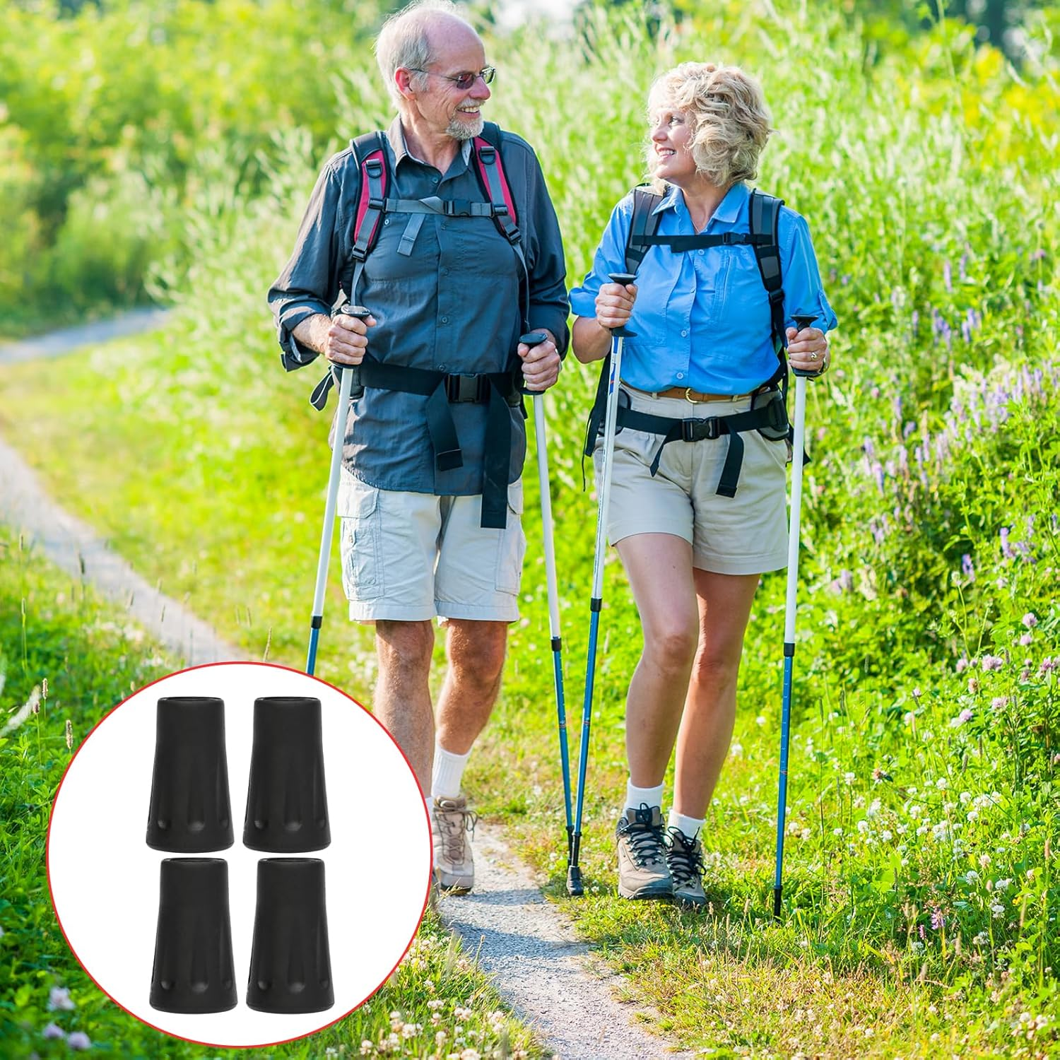 4Pcs Hiking Poles Rubber Buffer, 11Mm Non-Slip Replacement Rubber Buffer Walking Sticks, Hiking Accessories for Trekking Asphalt Gravel and Mountains image number 5