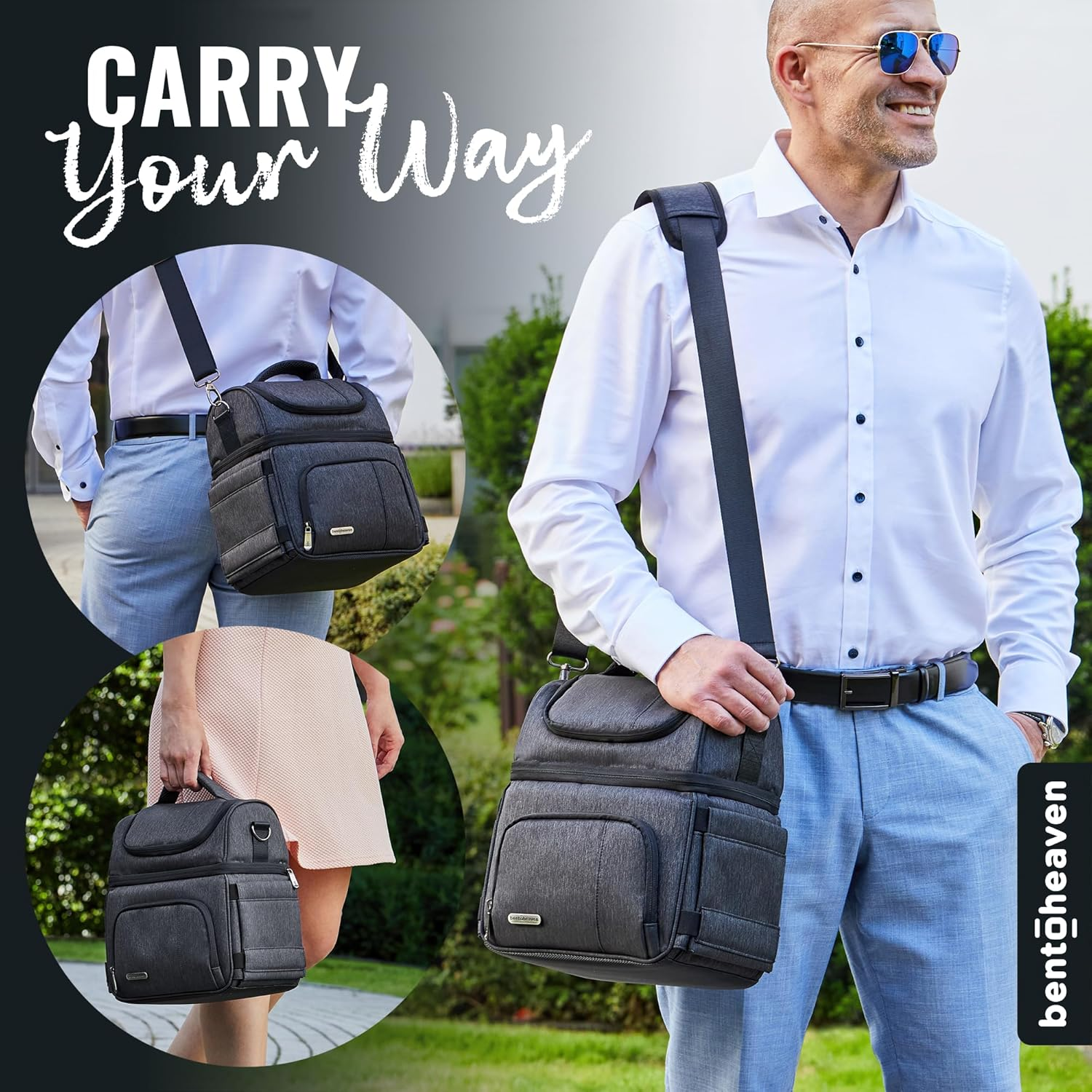 Bentoheaven Lunch Bag & Lunch Box for Men and Women - Premium Materials, Extra Large Capacity (24 Cans) Double Deck - Leakproof Insulated Soft Large Adult Lunch Cooler Bag for Work, Travel (15L,Gray) - Dark Gray image number 2