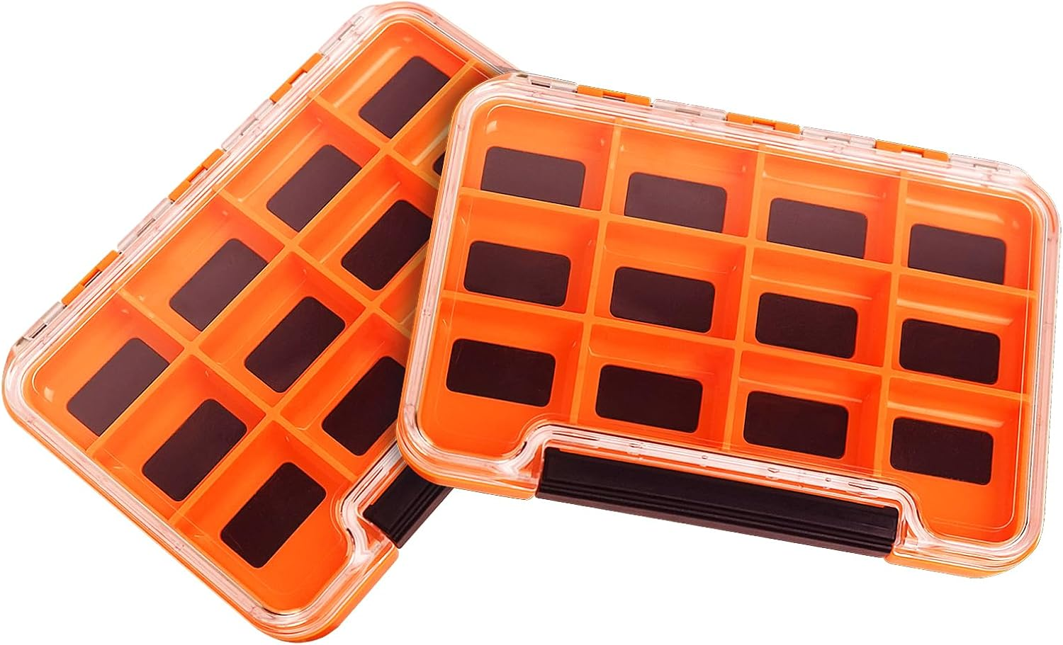 2 Pack Multifunctional Small Magnetic Tackle Box, Waterproof Fly Fishing Box with Clear Cover, 12 Compartments Magnet Fly Box Storage Box for Fishing Accessories (Orange)