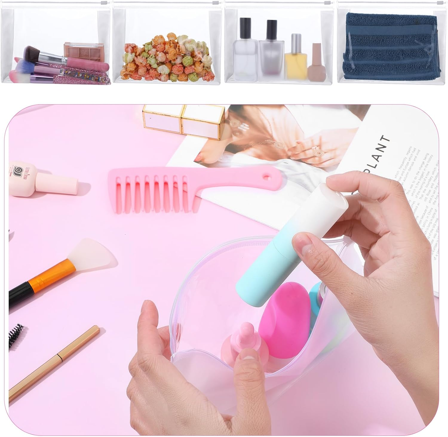50 Pcs Mini Clear Makeup Bag Bulk with Zipper 7.87"&times;5.91"&times;1.97" Portable Reusable Small Clear Zipper Pouches PVC Waterproof Travel Cosmetic Bags Make up Bags Bulk for Women Men Vacation Toiletry image number 2