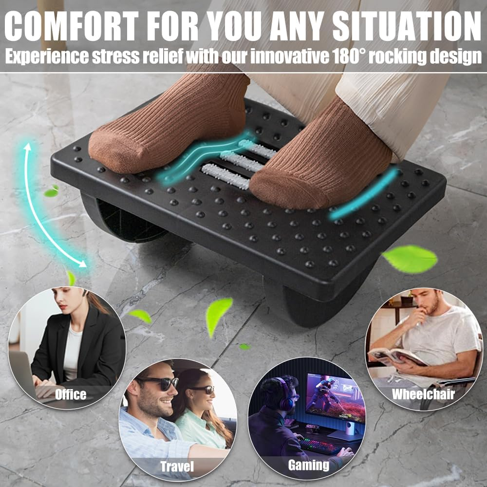 Casazenith Foot Rest for under Desk at Work - Ergonomic Foot Stools for under Office Desk - Rocking Footrest with Roller Massager - Leg Rest for Chair, Computer Gaming - Promote Leg Circulation image number 4