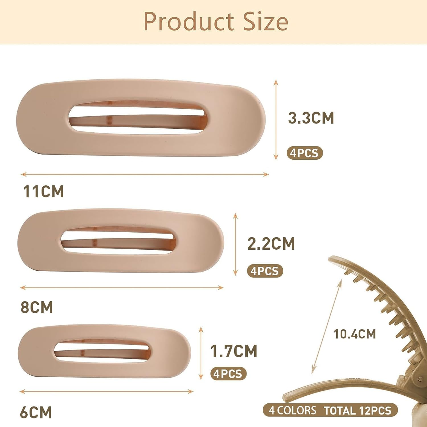 Ruzister&reg; Pack of 12 Flat Claw Clips for Women, Non-Slip Alligator Hair Clips in Neutral Colours, Ideal for Daily Use, Durable Multicolor image number 5