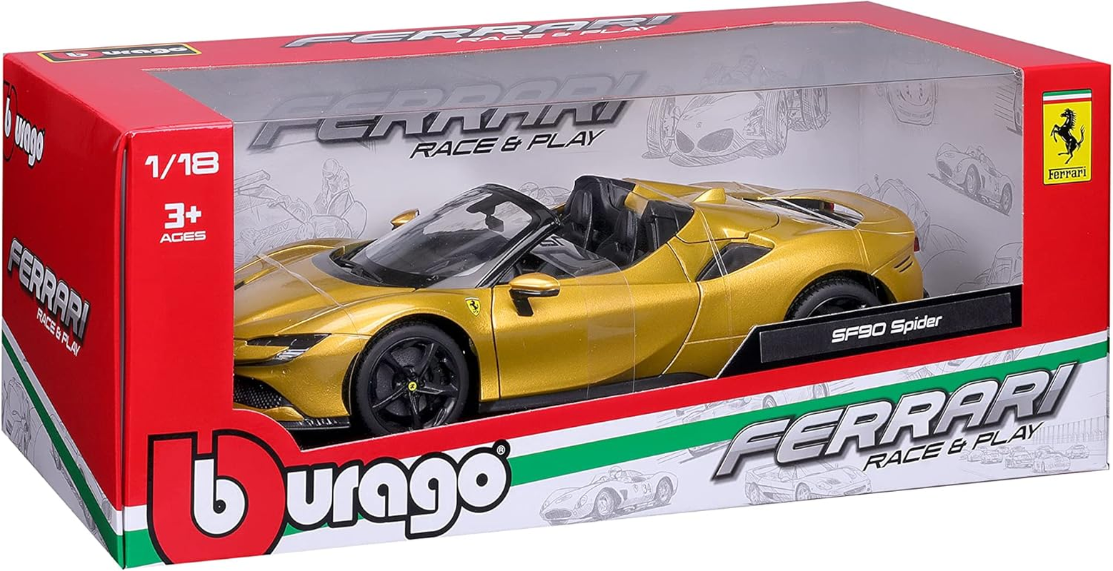 BBURAGO Burago May Chef Group 16016 1:18 Ferrari SF 90 Spider Gold Children'S Vehicle for Ages 3 Years image number 4