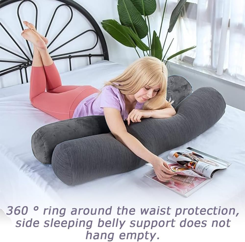 Long round Body Pillow for Adults, Memory Foam Bolster Pillow with Removable Velvet Cover, Roll Pillow for Back, Neck, Leg, Cervical Relief for Hugging Sleeping, 47&rdquo; X 7.87&rdquo; image number 2