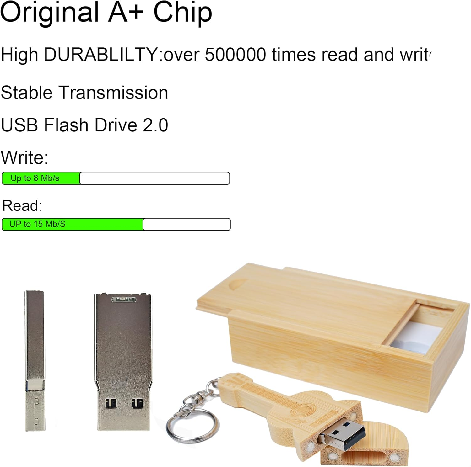 Guitar Shaped Maple Wood Memory Stick USB Flash Drive in Wood Box (2.0/8GB, Bamboo Wood) image number 4