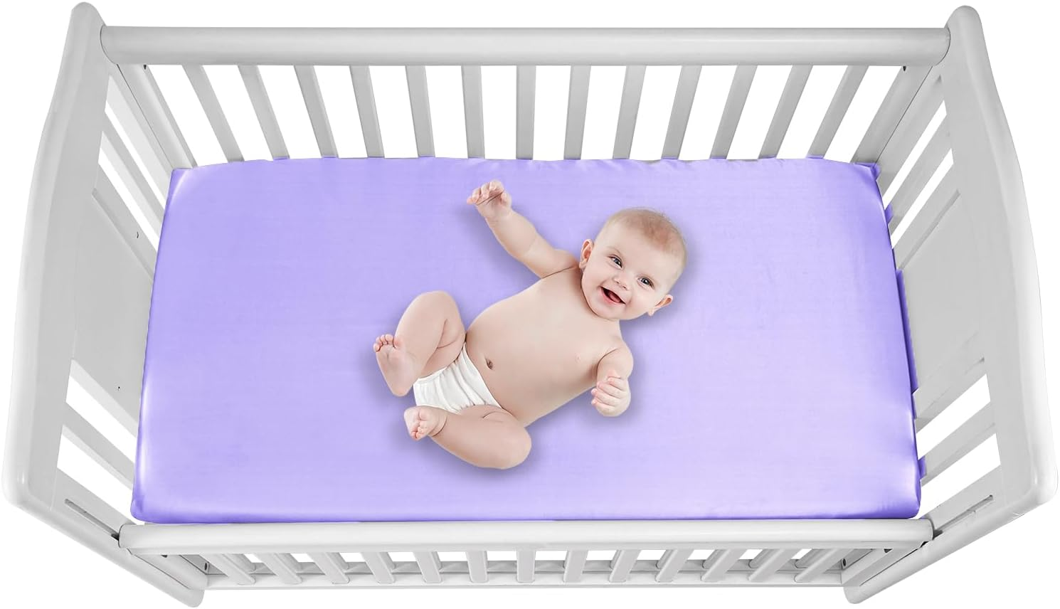 GUNTAIL 2 Pack Satin Soft Crib Sheet for Baby with Sensitive Hair Silky Baby Mattress Sheet Pink and Violet Unisex 52&rsquo;&rsquo;X28&rsquo;&rsquo;X8&rsquo;&rsquo; Fitted Sheets image number 2