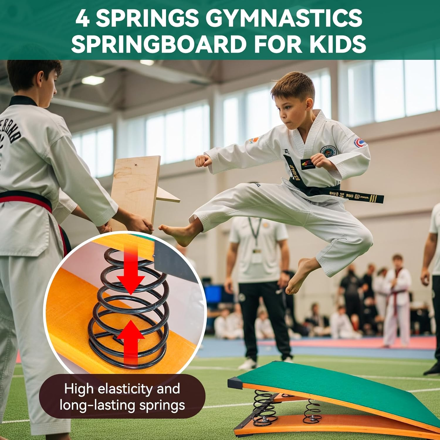 4 Springs Gymnastics Springboard for Kids, 31.5"X19.7" Vaulting Training Spring Boards Gymnastics, Portable Curved Spring Board Gymnastics Vault with Anti-Slip Mat for Outdoor Training - Green image number 5