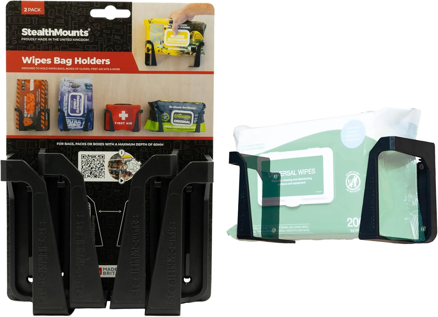Stealthmounts Wipe Holder | 2 Pack | Mounts for Wipe Storage | Made in the UK
