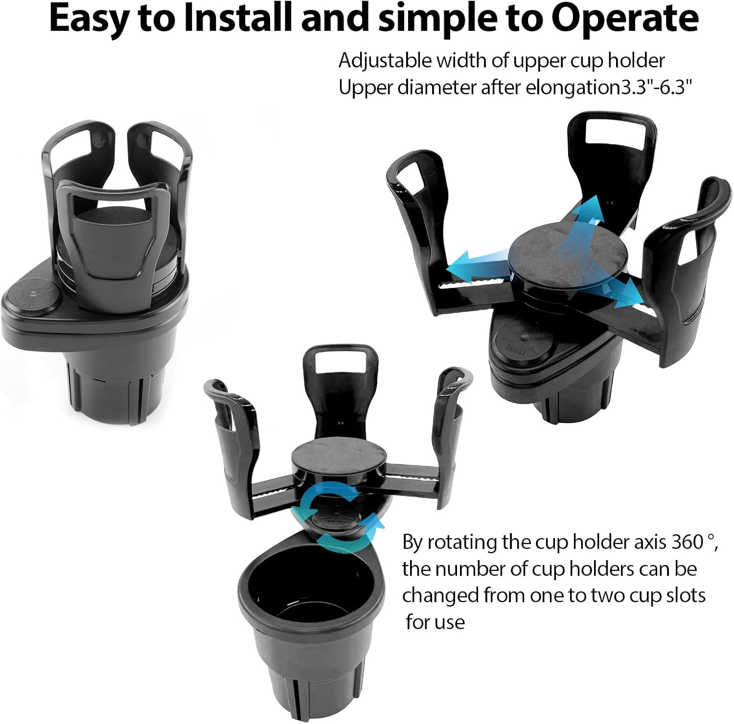 Cupholder, Cupholder Expander for Car, Expandable Car Cupholder with Adjustable Base, Upgrade 2 in 1 Extender with 360&deg; Rotating & Locking Function, All Purpose image number 4