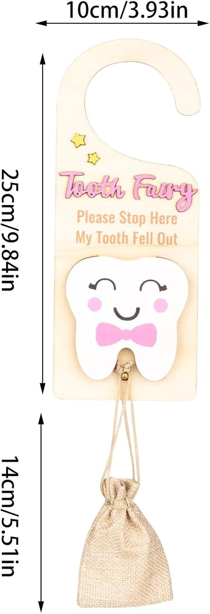 Tooth Door Hanger - Tooth Fairy Box with Money Slot,Wooden Keepsake Box with Pouch for Kids Boys Girls Home Decoration image number 1