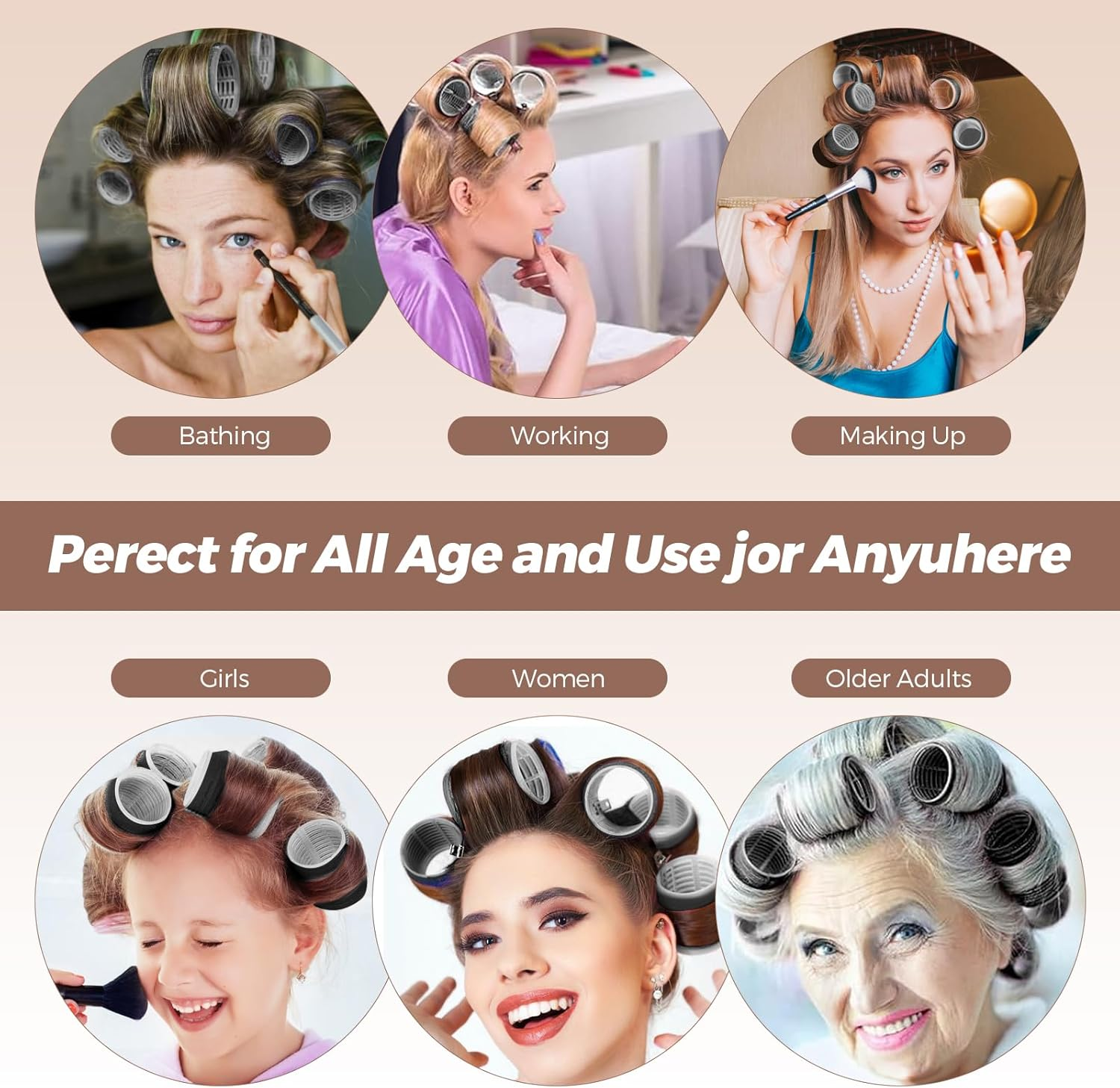 Curler Set, 18 Pieces Curls Self-Adhesive Hair Rollers 3 Sizes 60 Mm 48 Mm 36 Mm with 15 Clips Hold Hair Rollers for Long Medium Hair image number 3