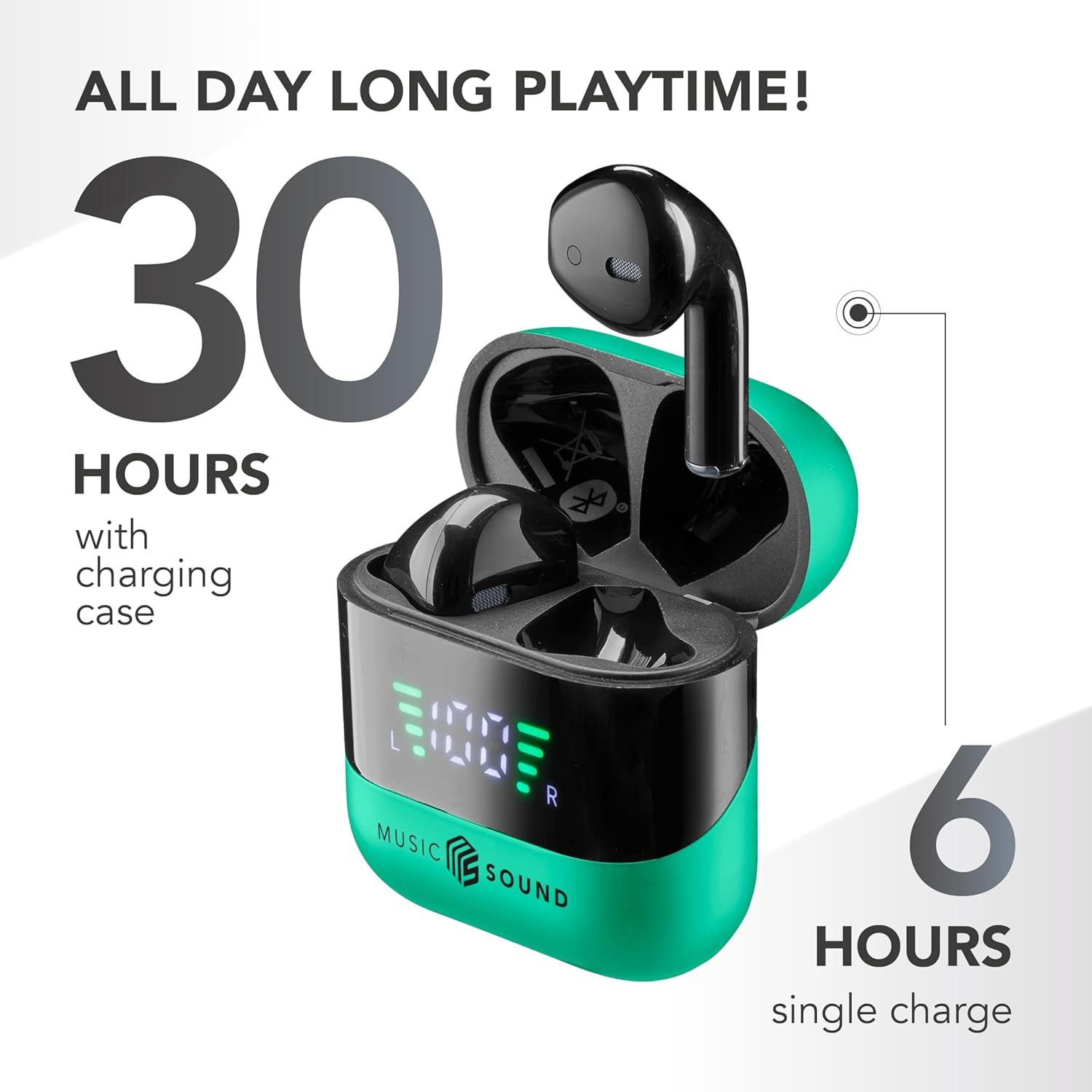 Music Sound, Spark TWS Bluetooth Wireless Headphones, LED Display, 30 Hours Playback, Auto Pairing, Touch Control on Earbuds, Green - Pink image number 5