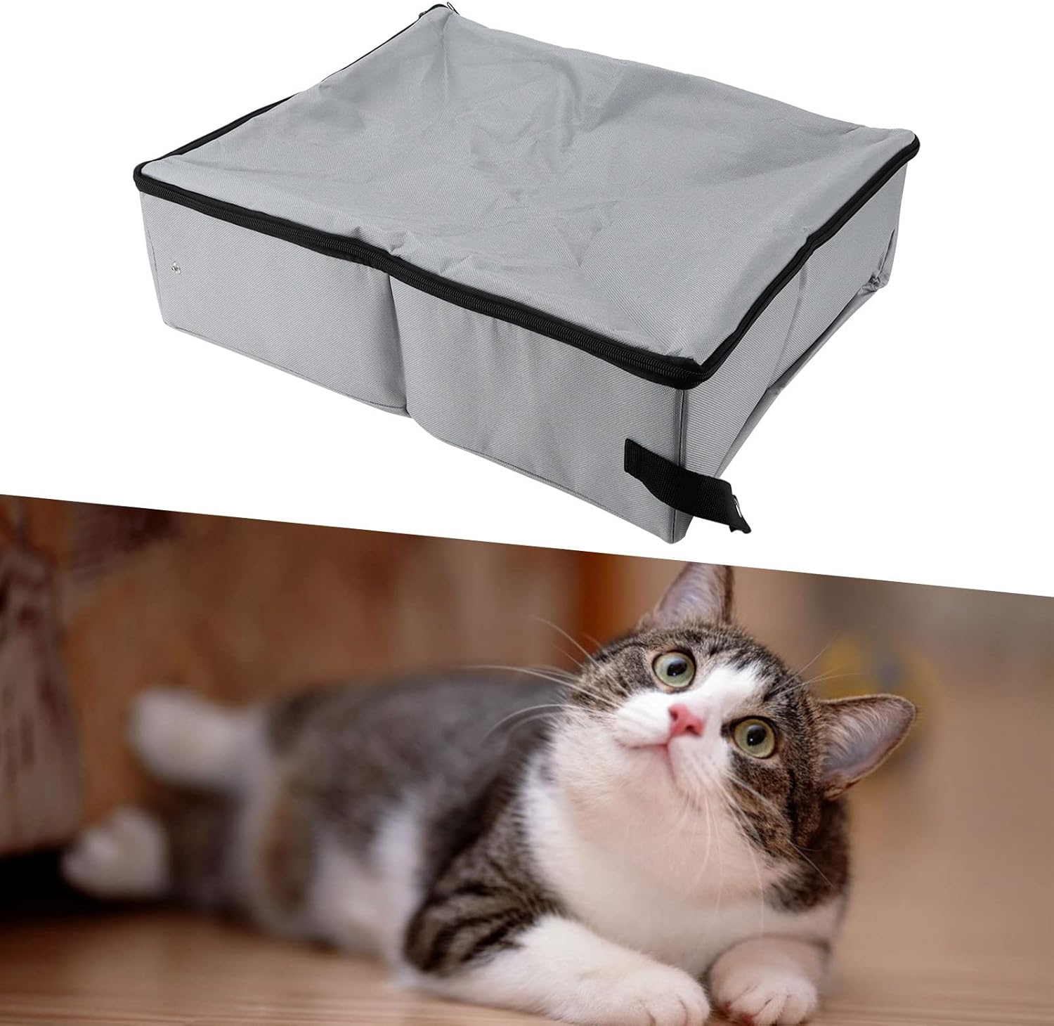 Portable Travel Litter Box - Foldable Cat Litter Box with Zipper Top and Handles - Leakproof Oxford Cloth Cat Litter Box - Reusable Cat Litter Pan for Roadtrip, Travel, Hotels (S) image number 6