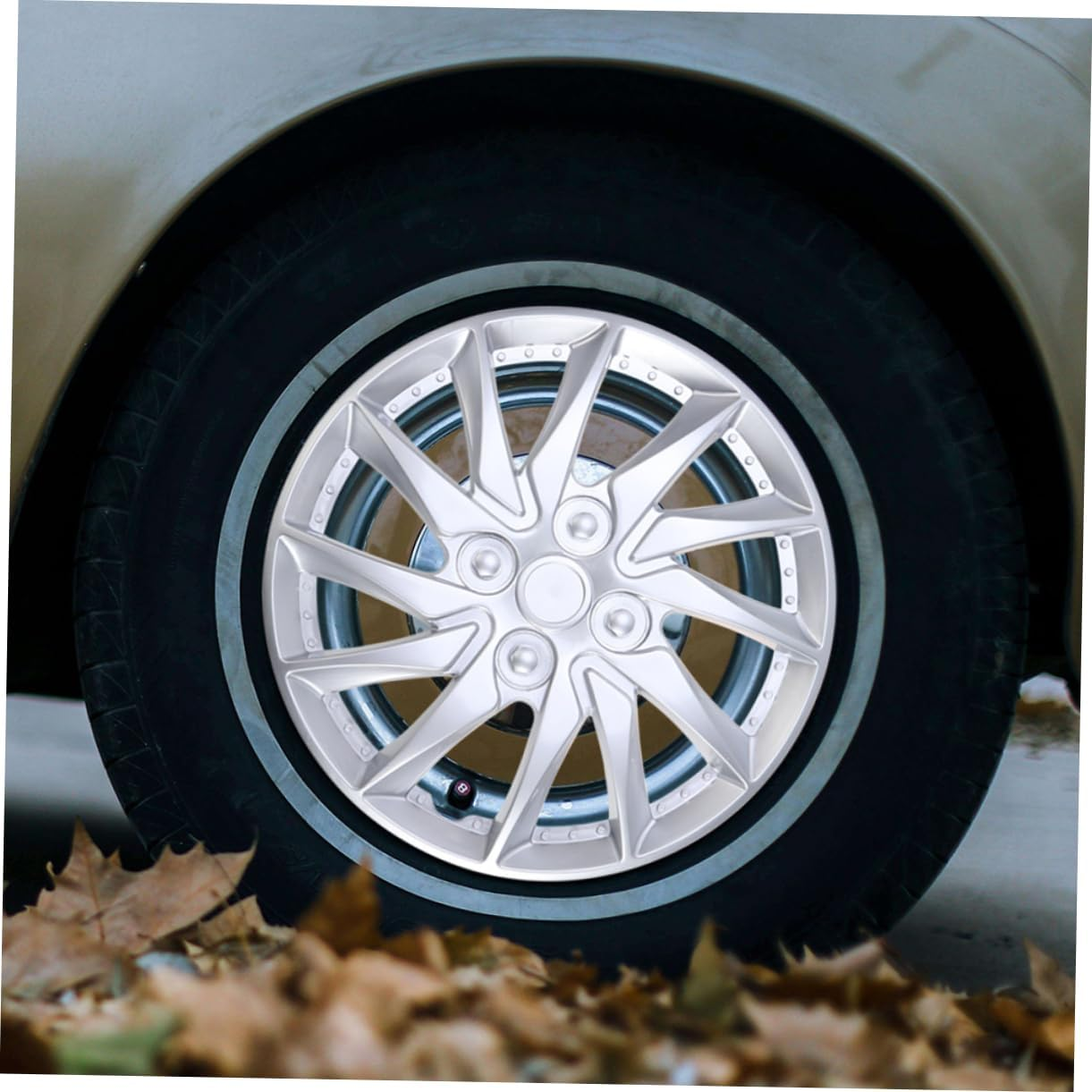 PRETYZOOM 2Pcs 14 Inch Silver Decorative Wheel Hub Caps Cover Set for Car Wheels Automotive Rim Accessories Replacement