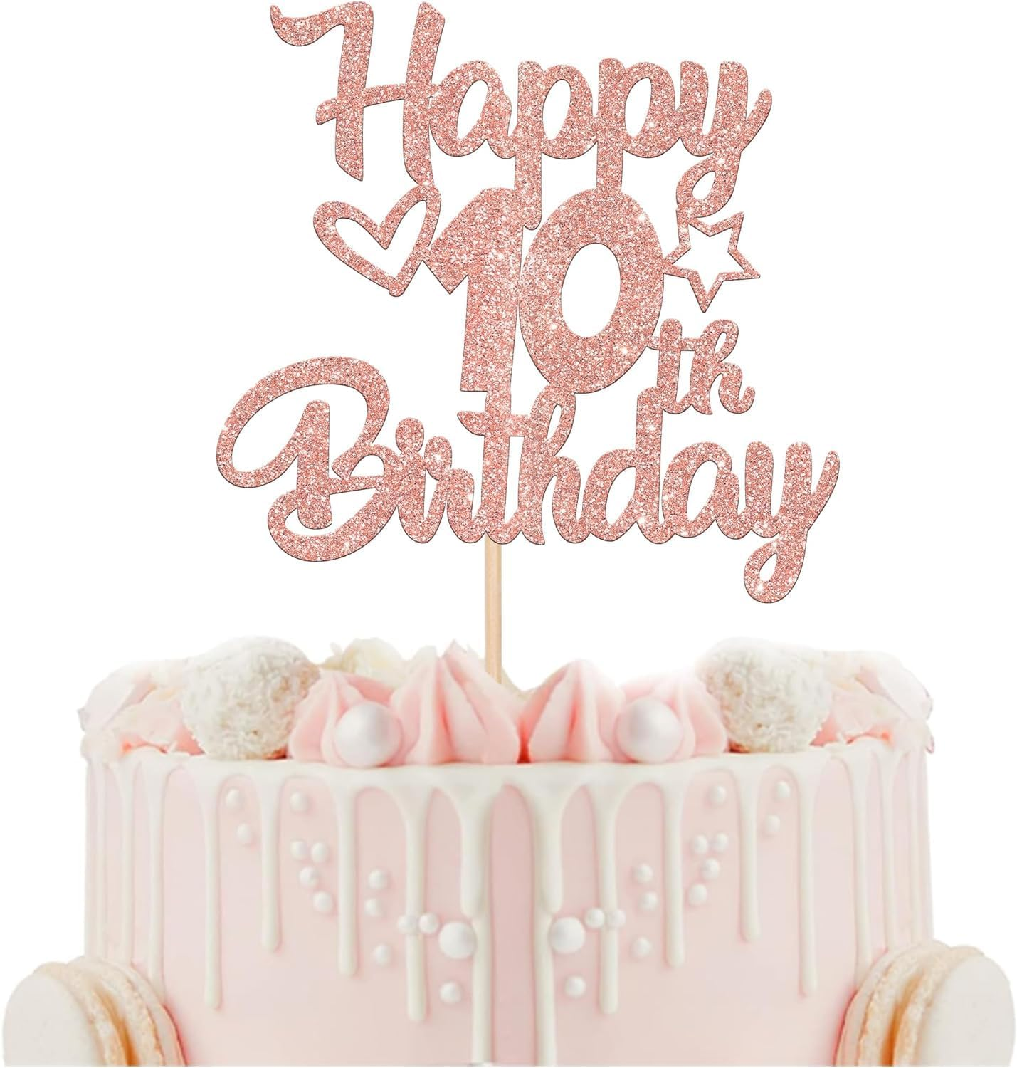 1 Pack Happy 21St Birthday Cake Topper Glitter Heart Star 21 Fabulous Cake Pick Birthday Sign Cake Decorations for Children 21St Birthday Theme Party Supplies Rosegold (21St)